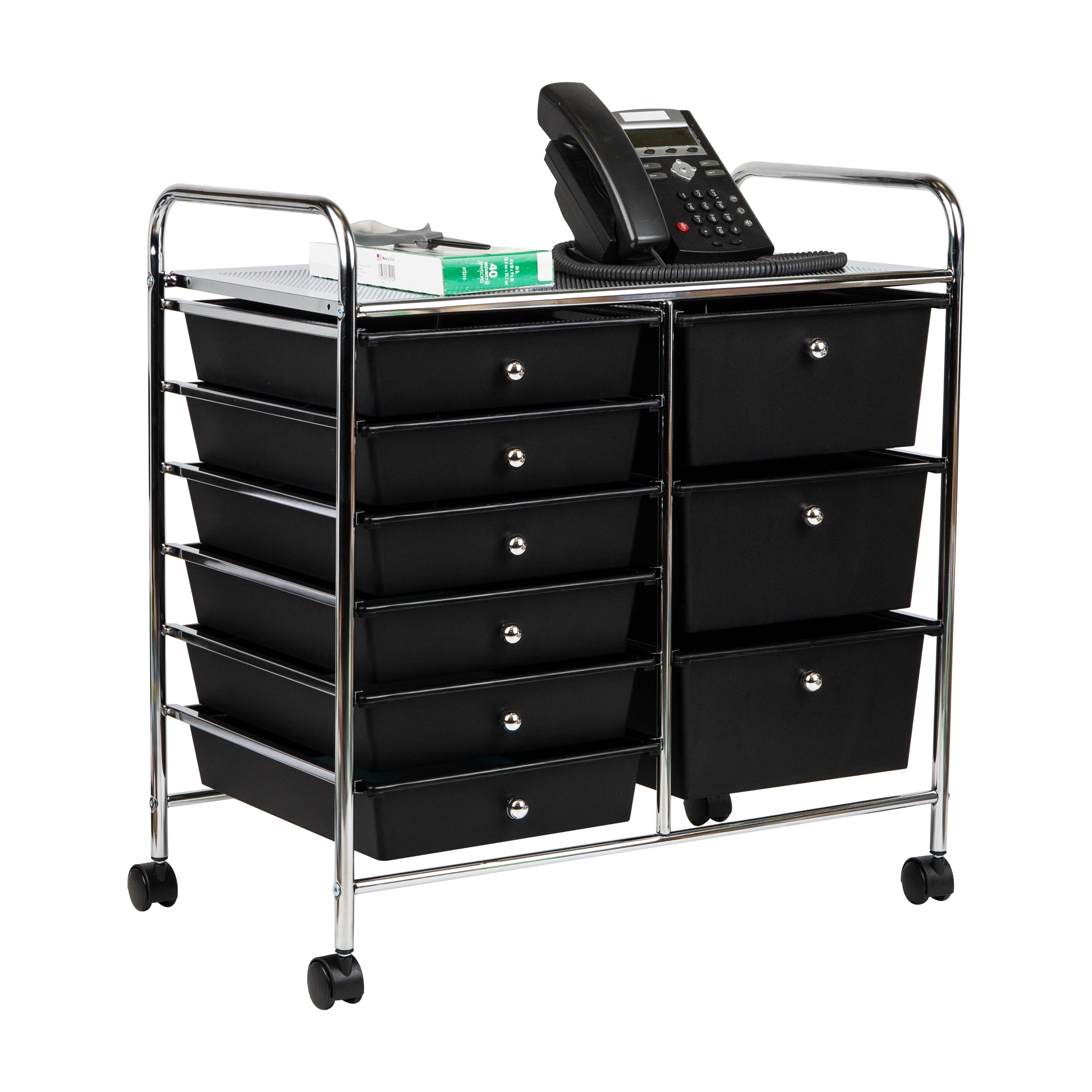Mind Reader Rolling Cart with Drawers, Utility Cart, Craft Storage, Kitchen, Metal, Black, Silver