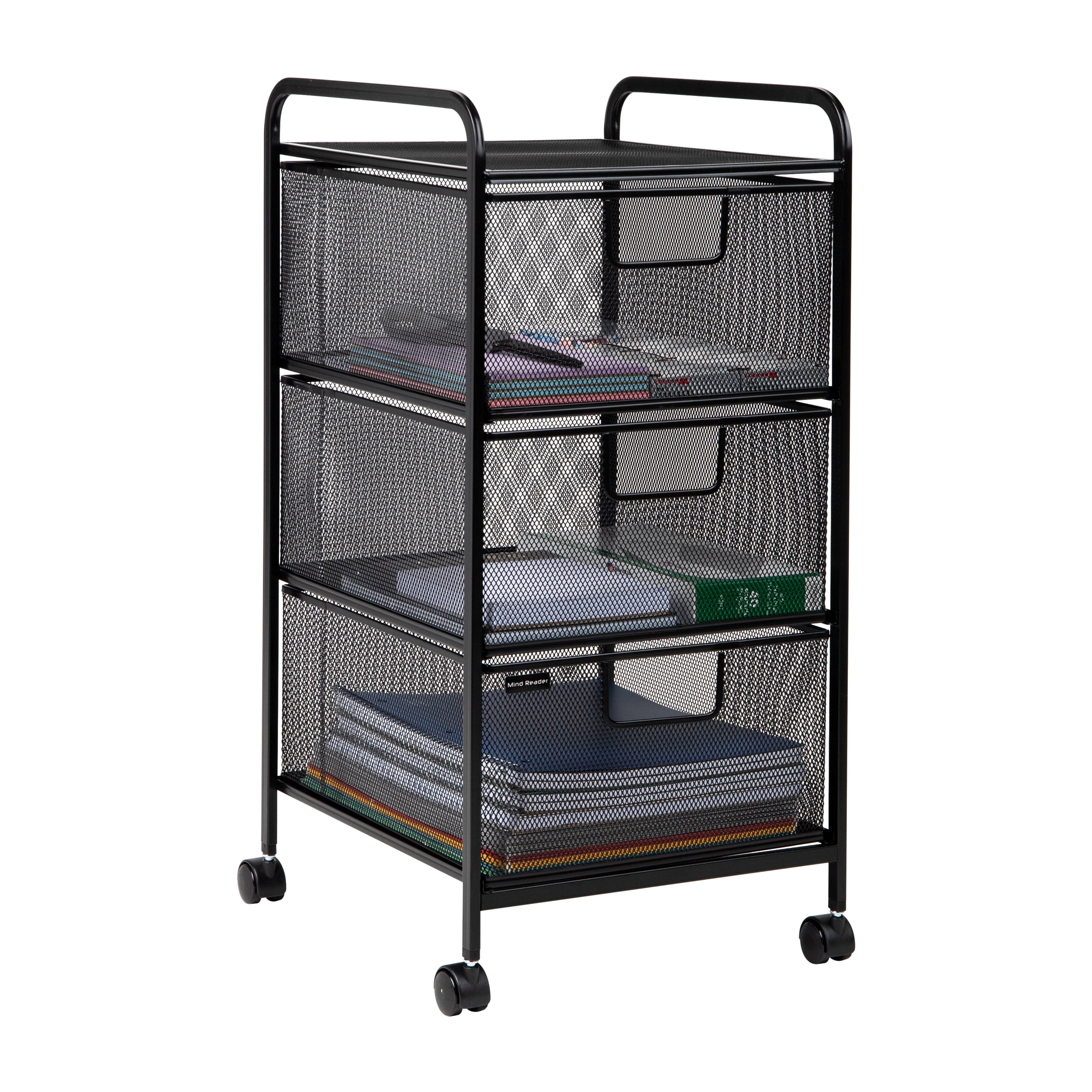 Mind Reader Rolling Storage Cart, Removable Drawers, Metal, 12.75"L x 13.25"W x 25"H, Black