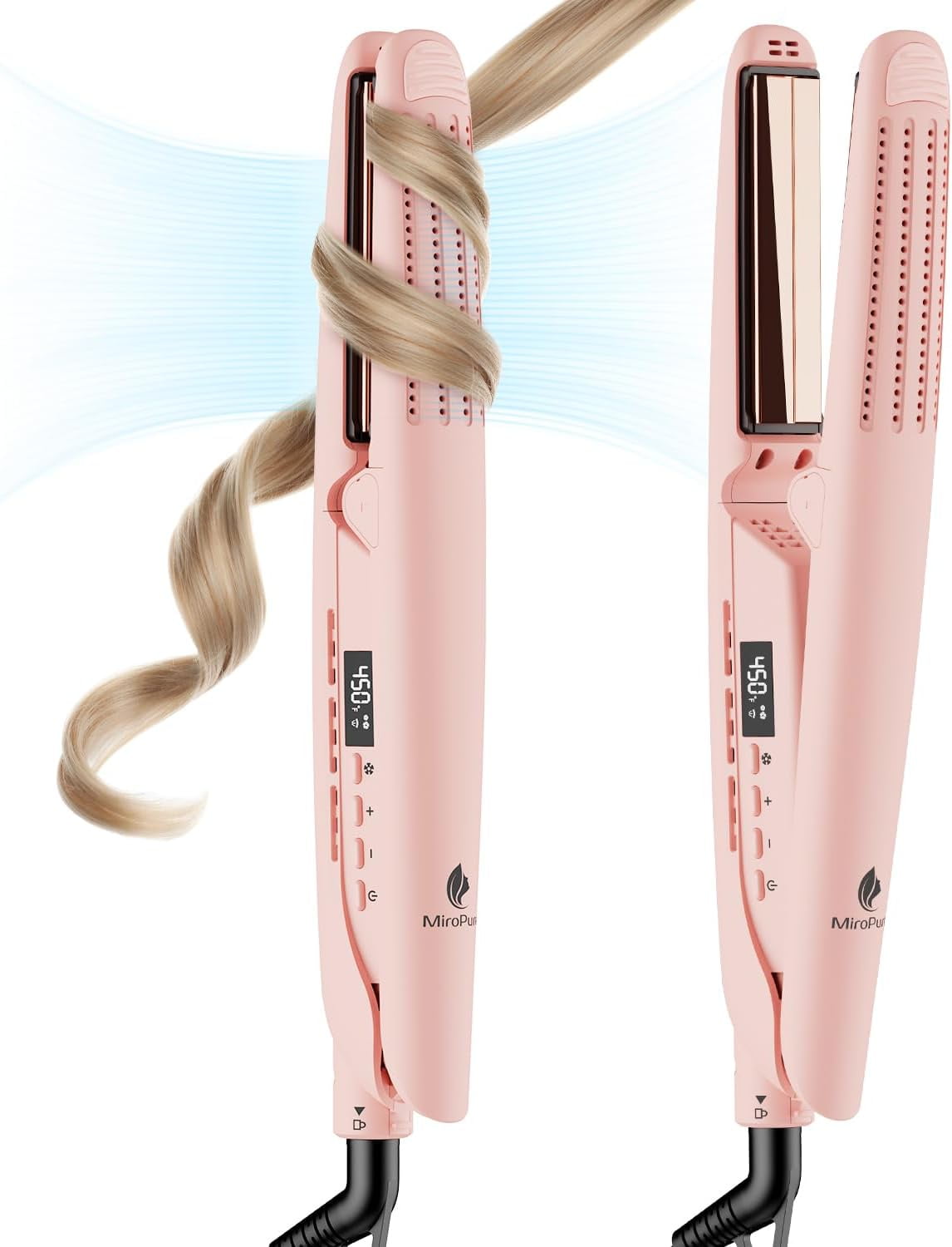 MiroPure Titanium Professional Flat Iron Hair Straightener and Curler 2 in 1 for Long Hair, Pink