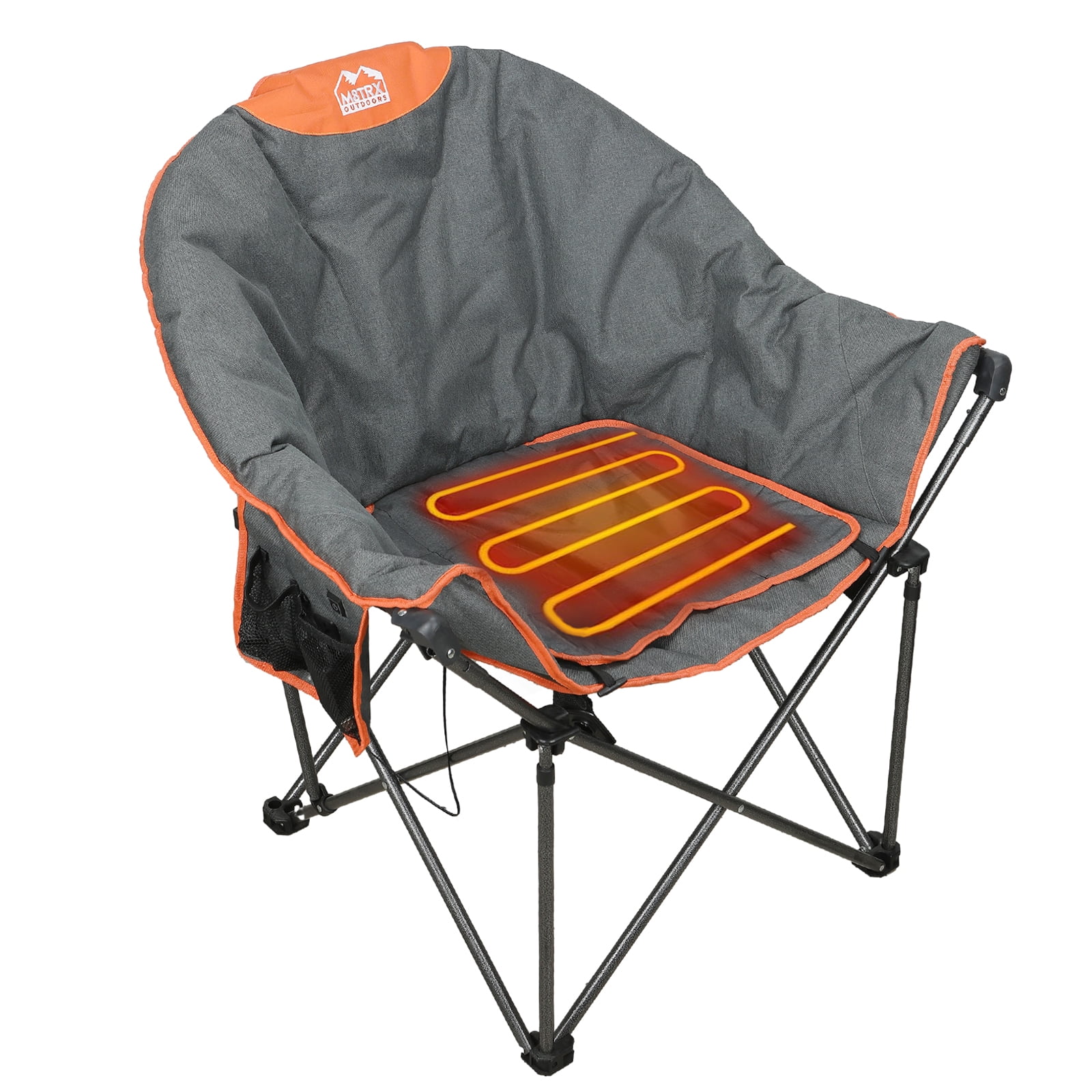 M8TRX Heated Camping Chair, Extra-Wide Outdoor Folding Chair, Supports 350 lbs., USB Charging Port, Heated
