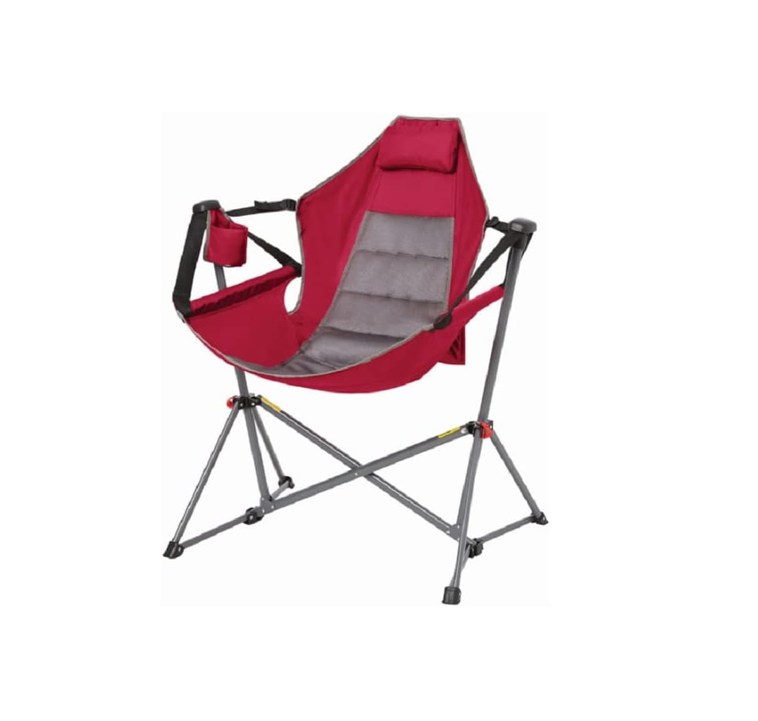 Mm Swing Lounger Camp Chair with Removable Padded Headrest, Jester Red