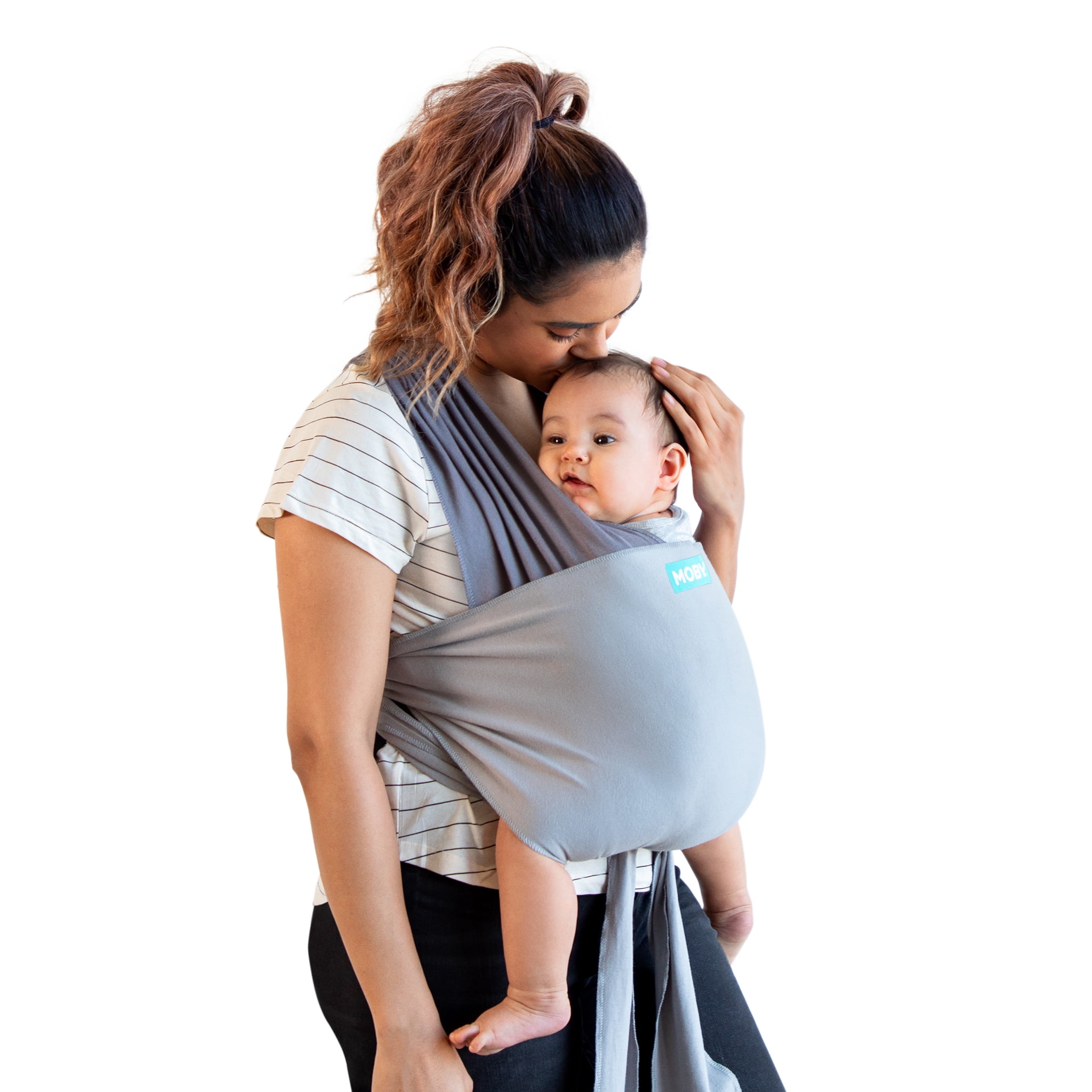 Moby Wrap Easy-Wrap Carrier, Hands-Free Baby Carrier for Newborns, 2-Position, Smoked Pearl