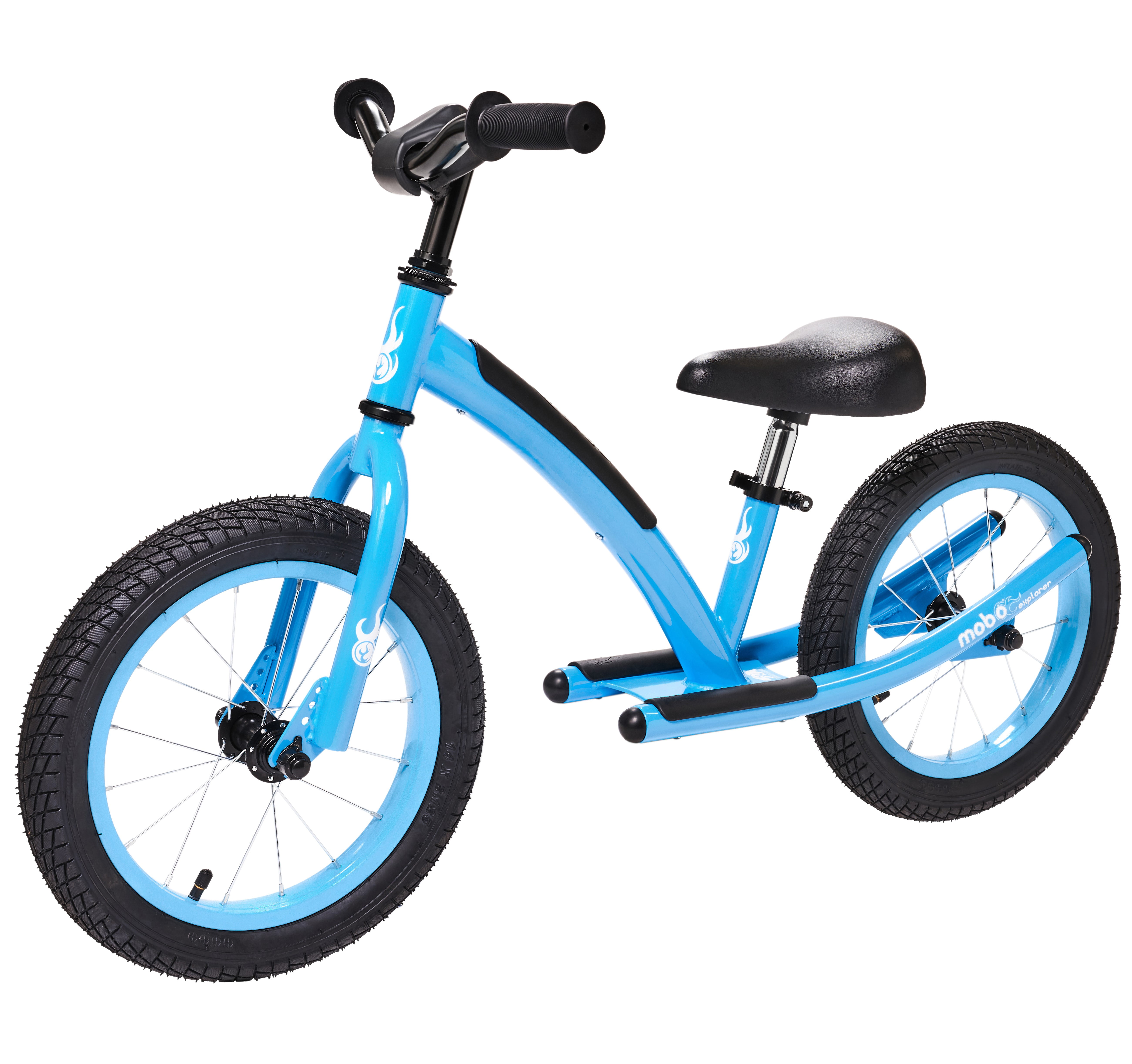 Mobo Explorer X Padded Balance Bike. Kids No-Pedal Bicycle, 14” Wheels, Blue