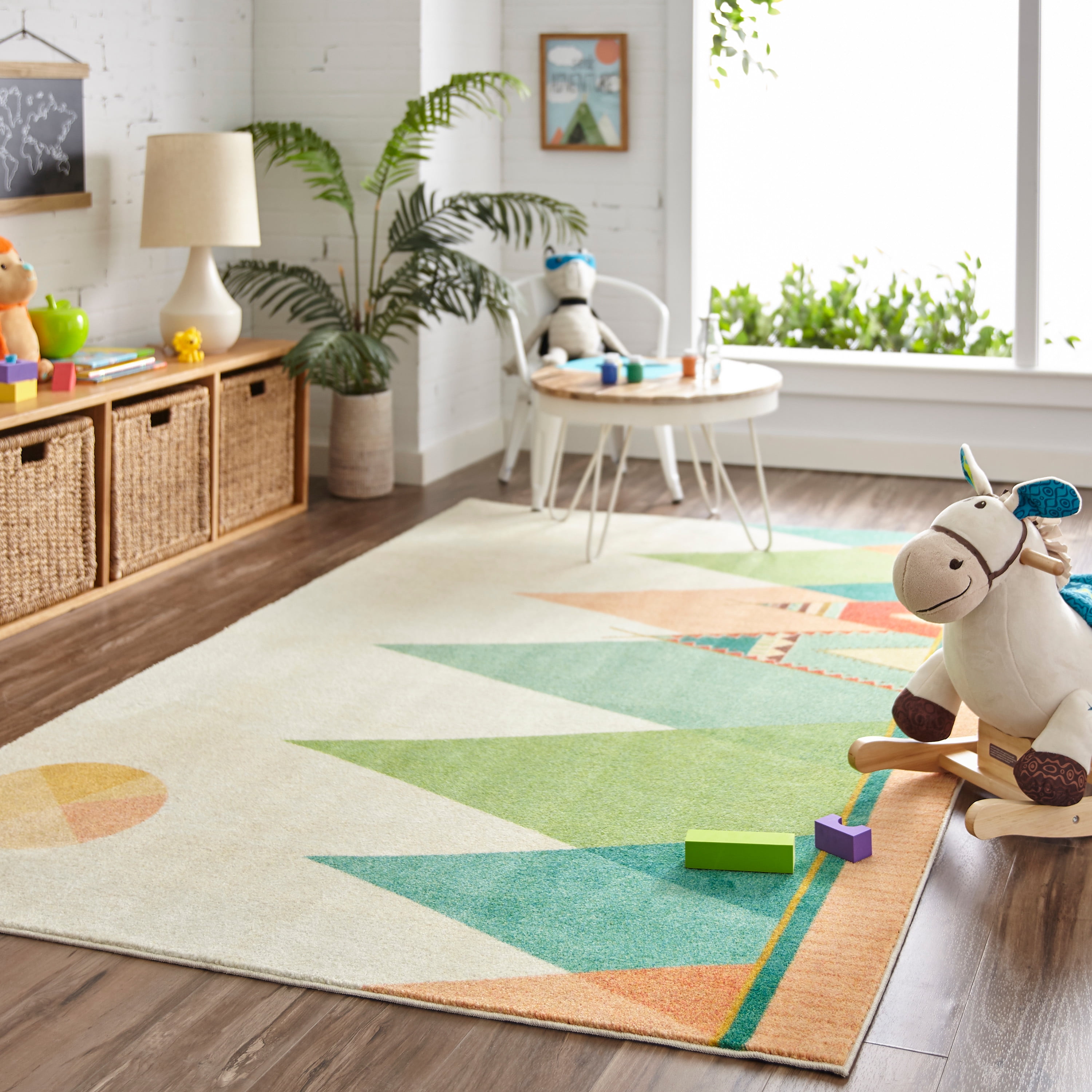 Mohawk Home Prismatic Southwest Teepee Multi Contemporary Theme Kids Precision Printed Area Rug, 3'4"x5', Cream & Teal