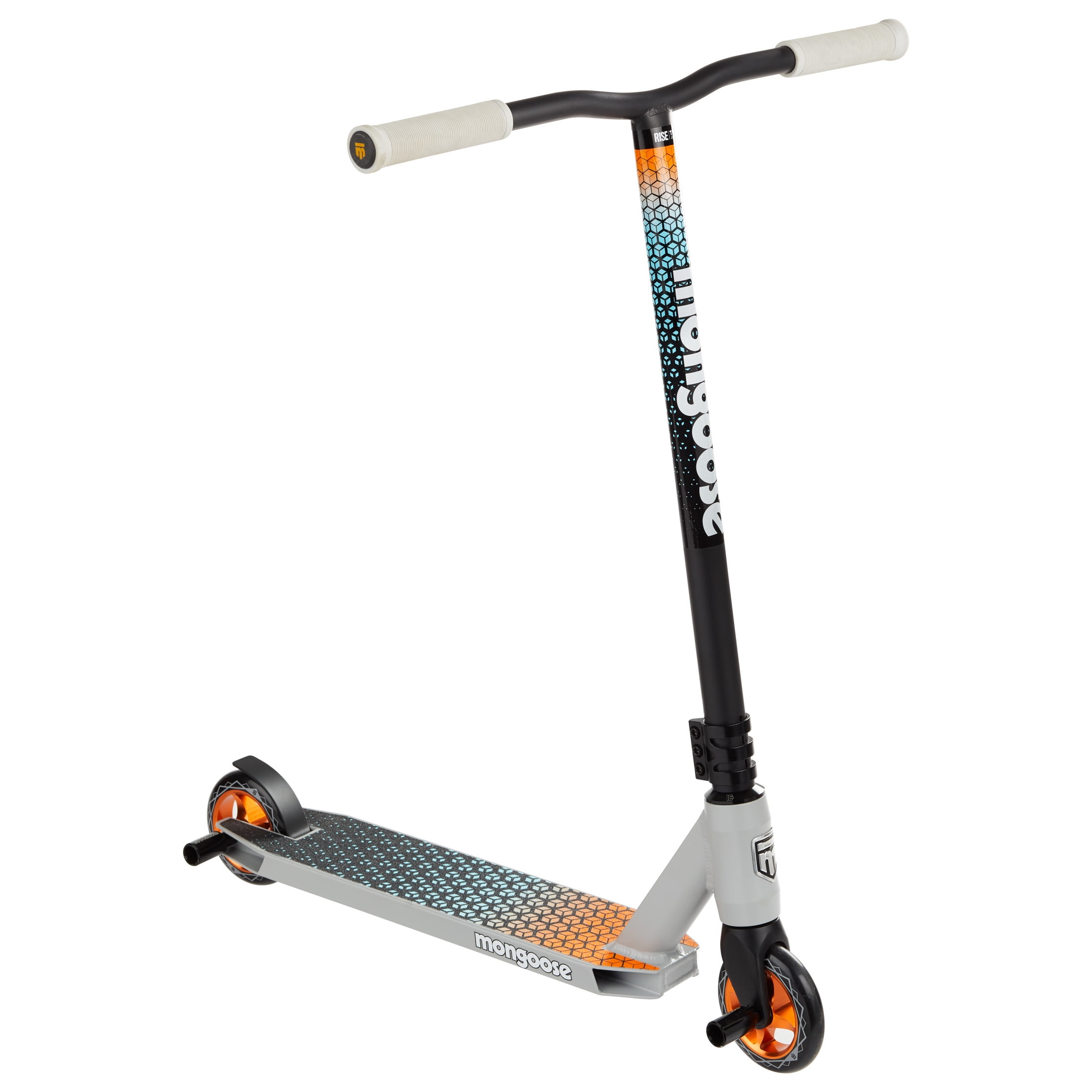 Mongoose Rise 110 Elite Freestyle Scooter, for ages 8 and up, Grey orange