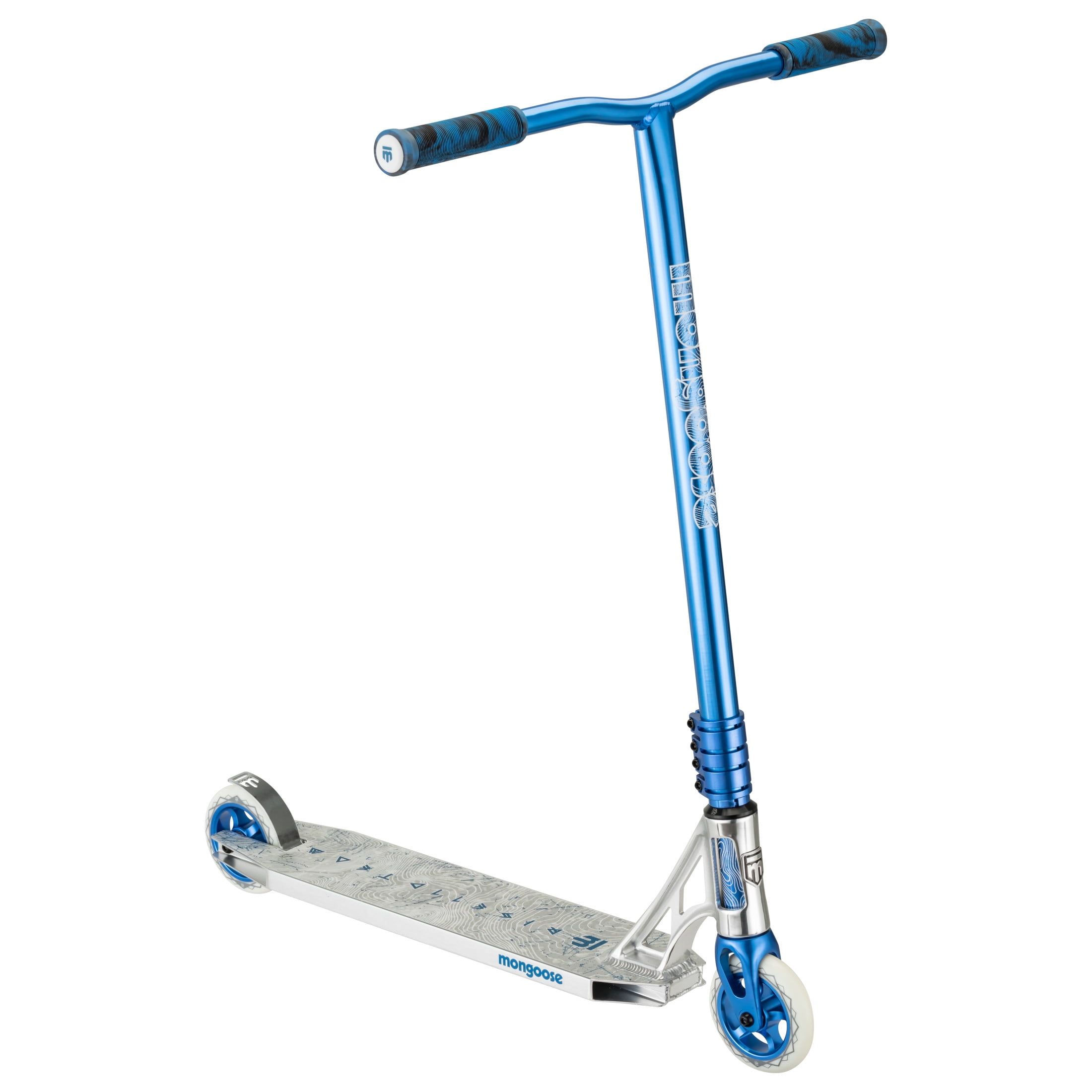 Mongoose Rise 110 Team Freestyle Stunt Kick Scooter, for kids ages 8 and up, Silver blue