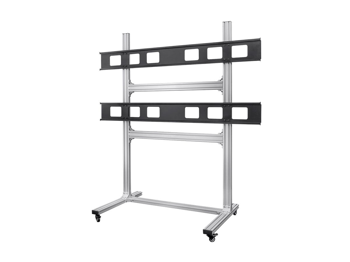 Monoprice Commercial Series 2x2 Video Wall Mount Bracket System Rolling Display Cart with Micro Adjustment Arms For LED