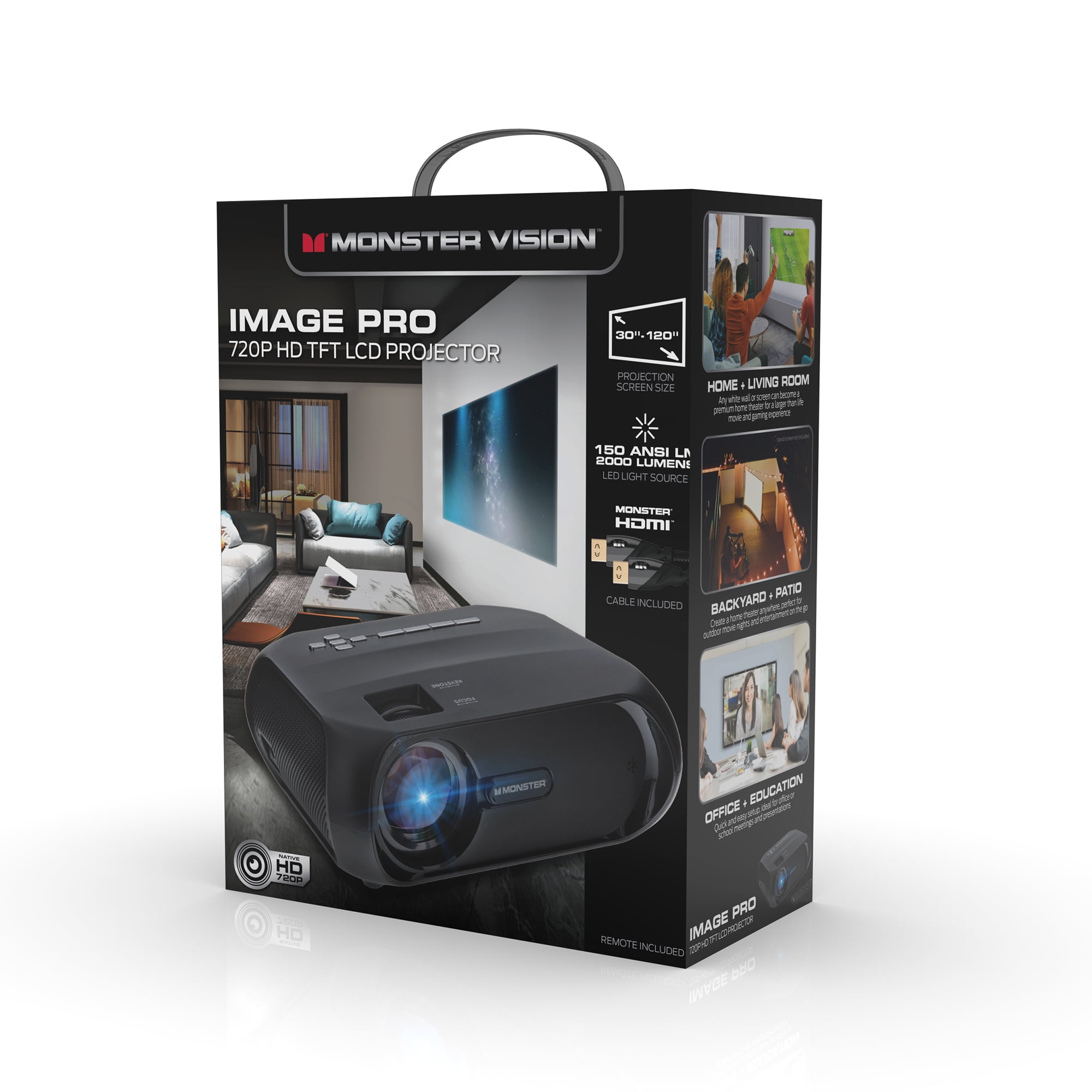 Monster Image Pro 720P HD TFT LCD Projector, 1920x1080 HD Max Resolution
