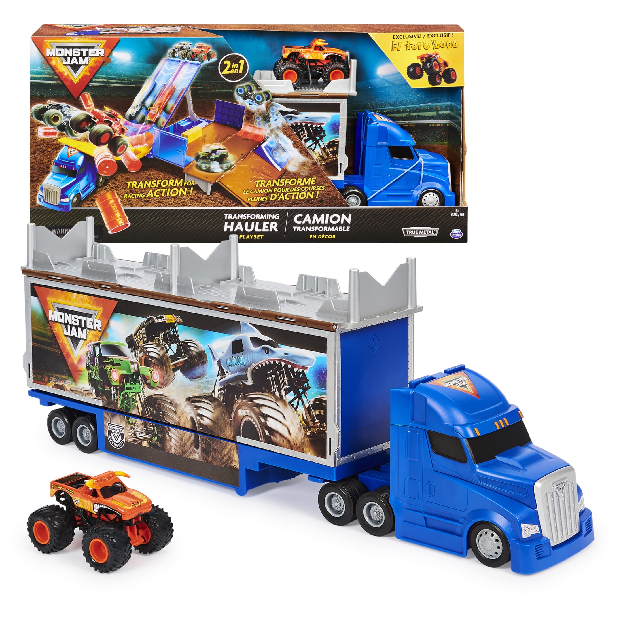 Monster Jam, Transforming Hauler Playset and Storage with Exclusive El Toro Loco Monster Truck, 1:64 Scale, Kids Toys for Boys and Girls Ages 4-6+