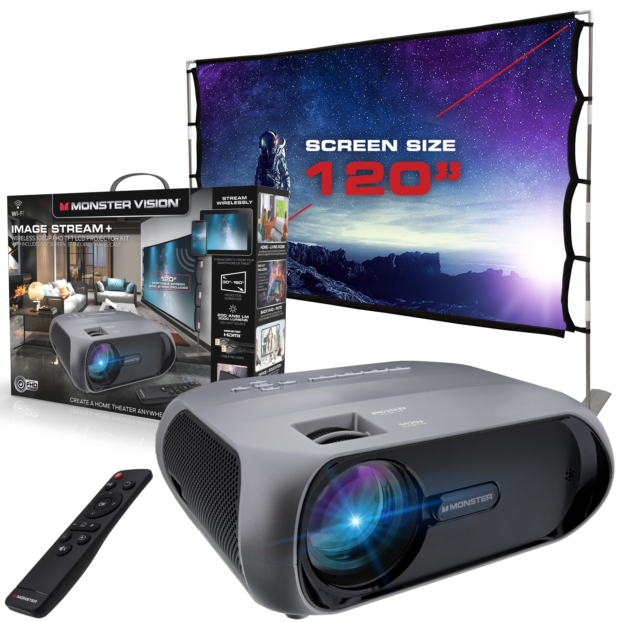 Monster Vision Image-Stream Wireless Extra-Bright 1080P TFD LCD Projector Kit with Remote Control