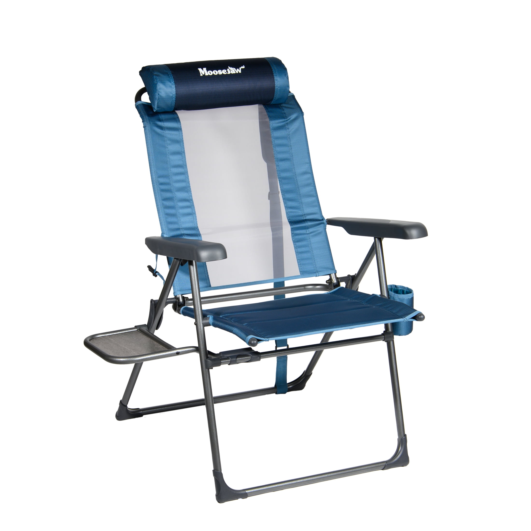 Moosejaw Reclining Outdoor Camp Chair with Side Table, Blue