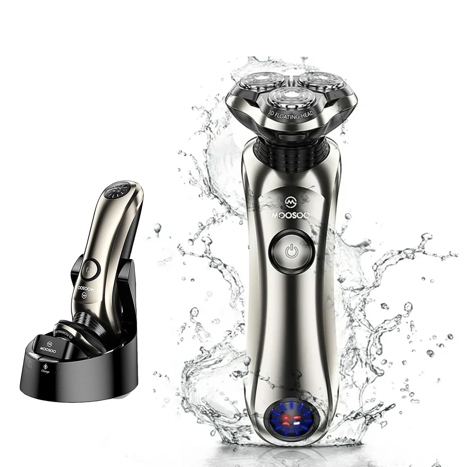 Moosoo Electric Shaver with Clean Station Wet Dry Waterproof Mens Razor