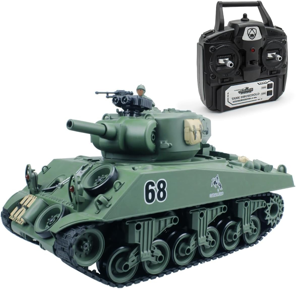 Mostop Remote Control Tank, Sherman M4A3 Main Battle RC Tank Toys for Ages 8 +, Green, Plastic