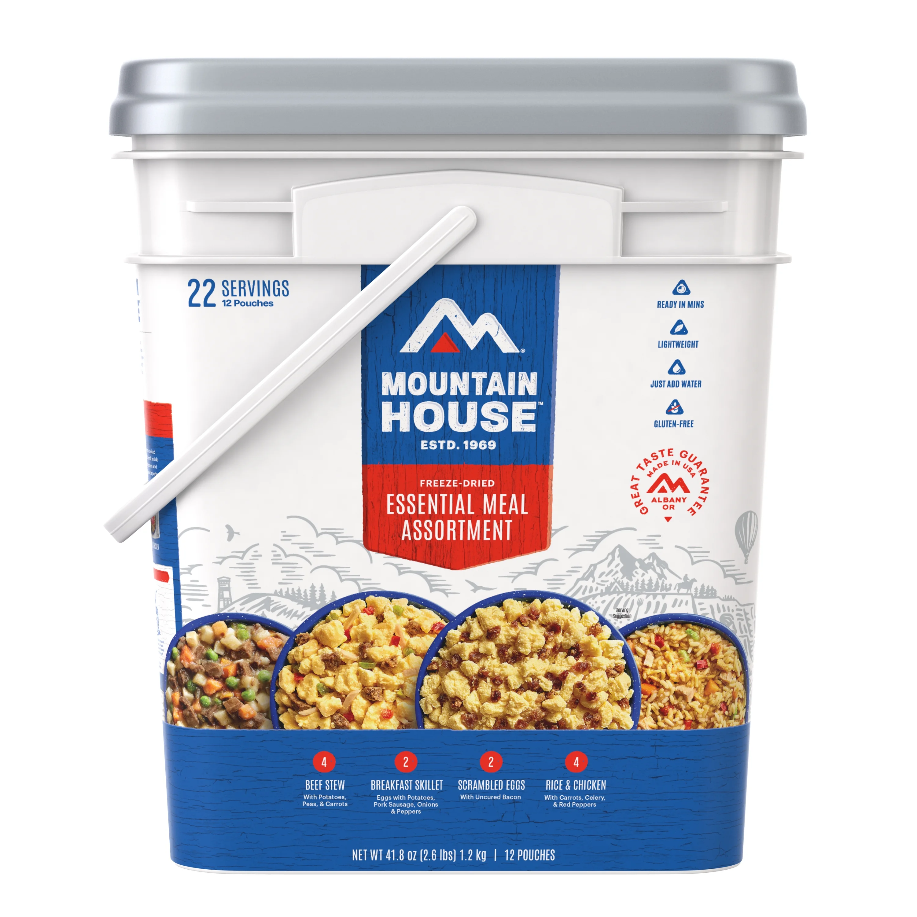 Mountain House Gluten-Free Freeze-Dried Shelf-Stable Just in Case Essential Bucket, 12 Counts