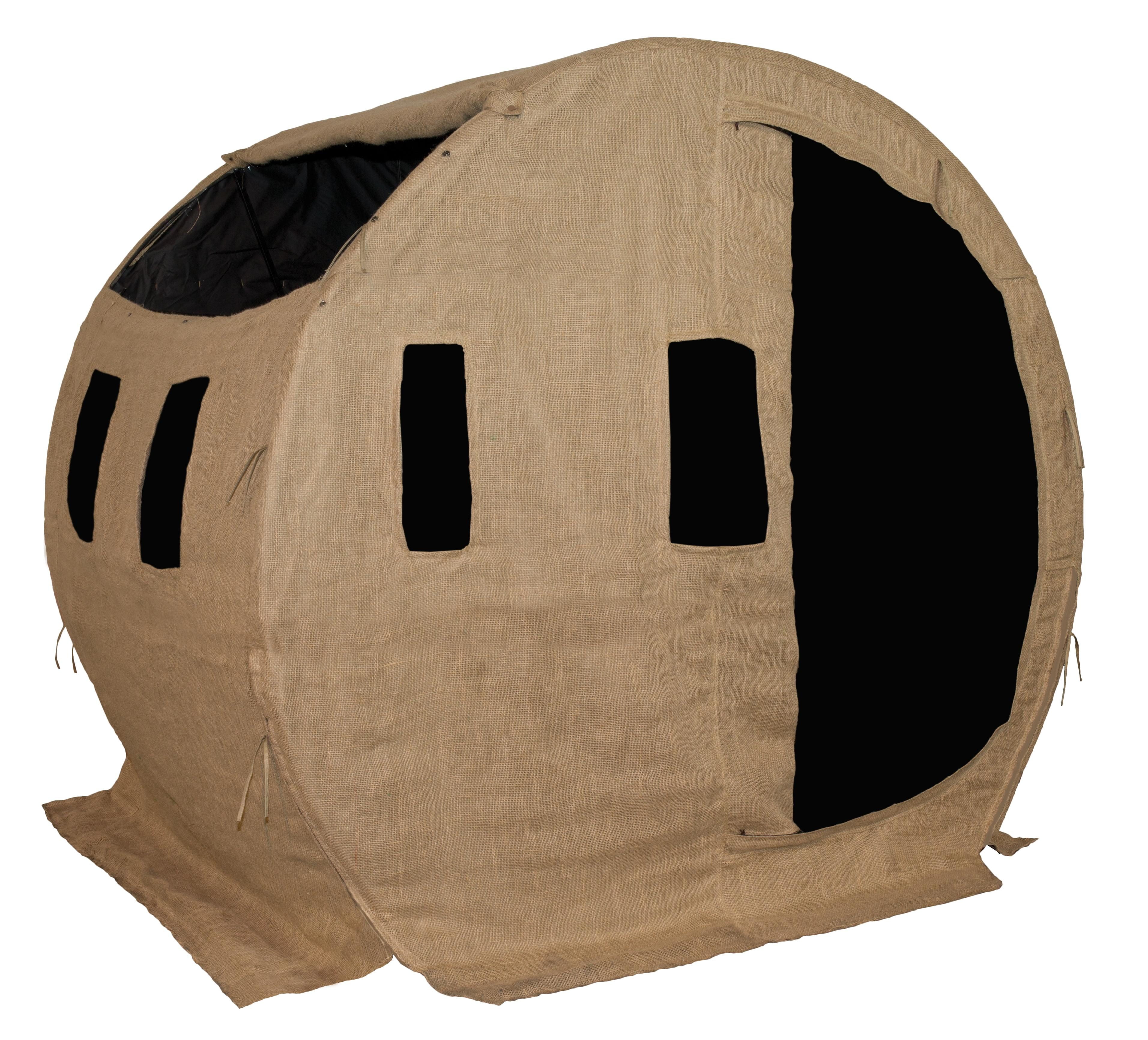 MUDDY Bale Blind | 82"W x 64"L x 73"H Durable Outdoor Hunting Ground Blind Covered with Black-Backed Water-Resistant Denier Fabric + Burlap | 11 Windows with Adjustable Bungees