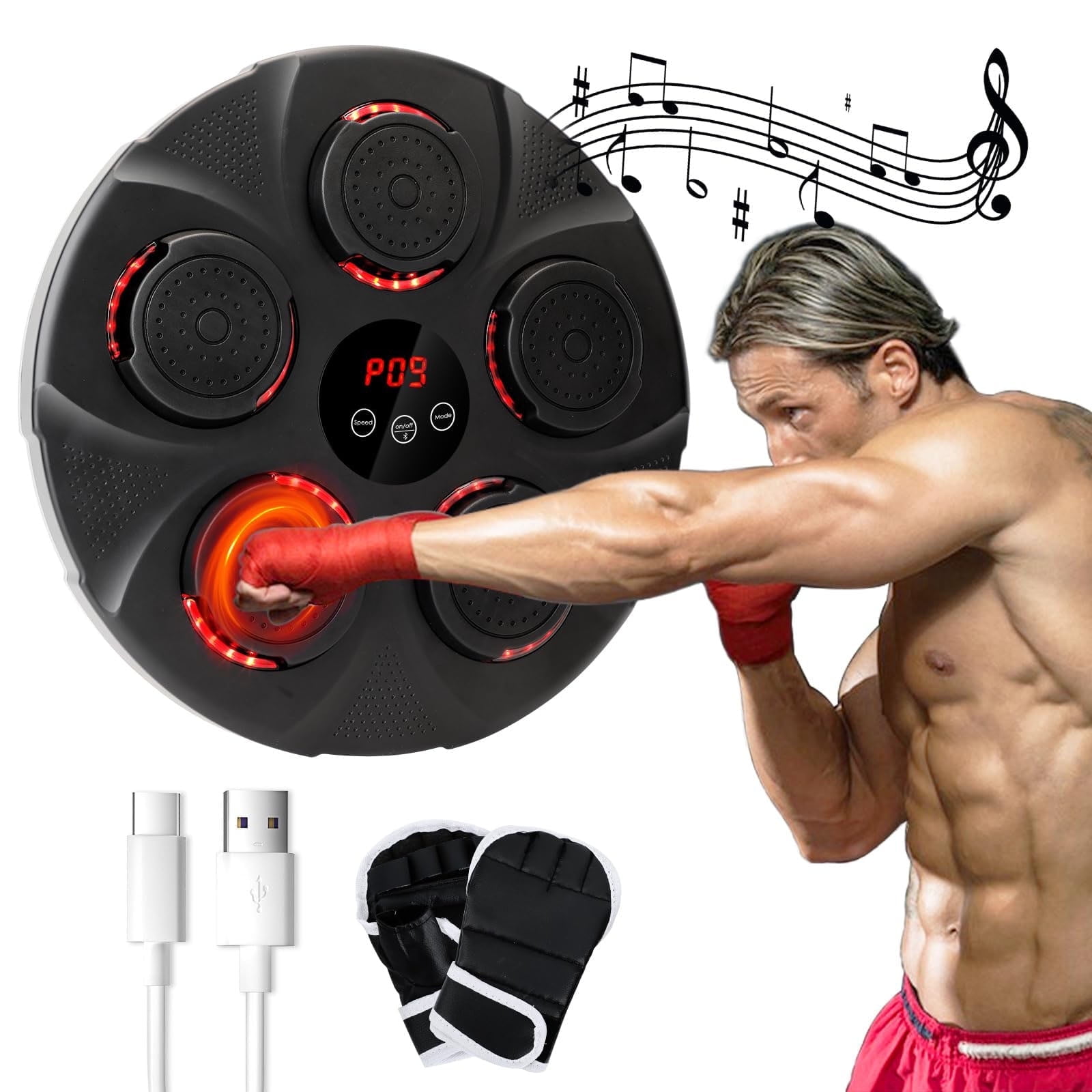 Music Boxing Machine with Boxing Gloves, Smart Bluetooth Boxing Equipment, Wall Mounted Target Training Punching Boxing Machine for Adults, Kids, Home, Indoor, Workout and Gym