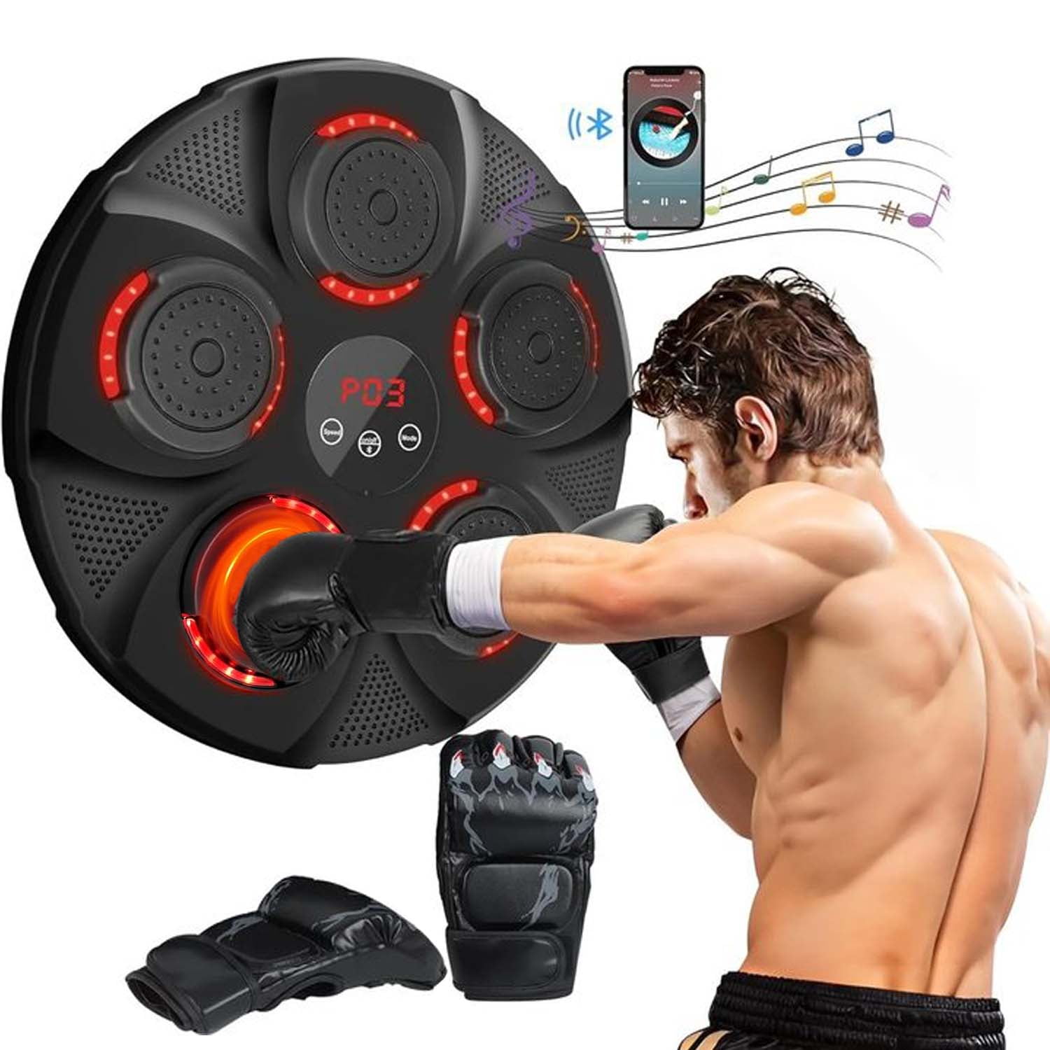 Music Boxing Machine, Rechargeable Boxing Equipment Wall Mount, Home Smart Boxing Target Workout Machine, Electronic Focus Agility Training Digital Boxing for Kids and Adults (with Boxing Gloves)