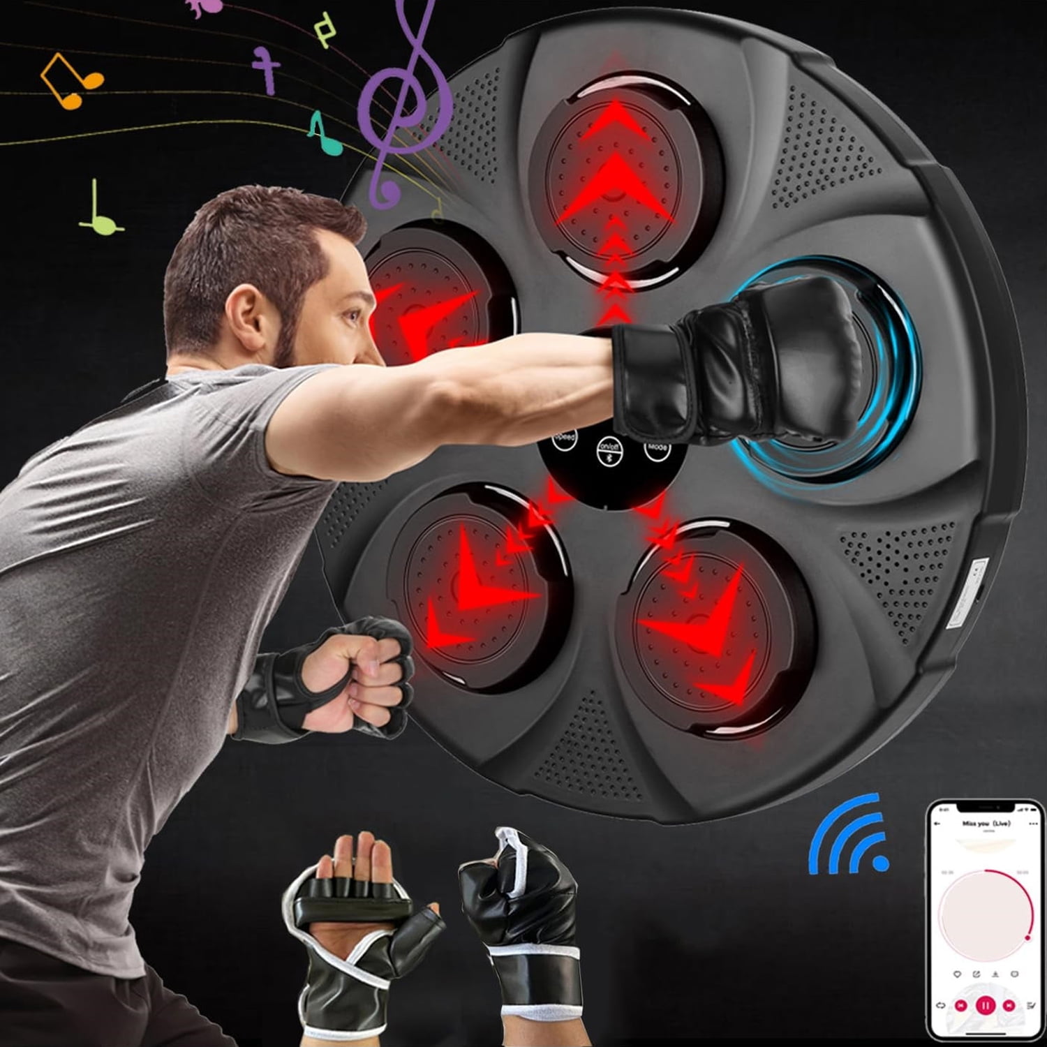 Music Boxing Machine, Smart Bluetooth Connection Boxing Equipment, Fight Reaction Training Boxing Pad, Release Pressure Wall Mounted Punching Equipment with Boxing gloves for Home,Indoor and Gym