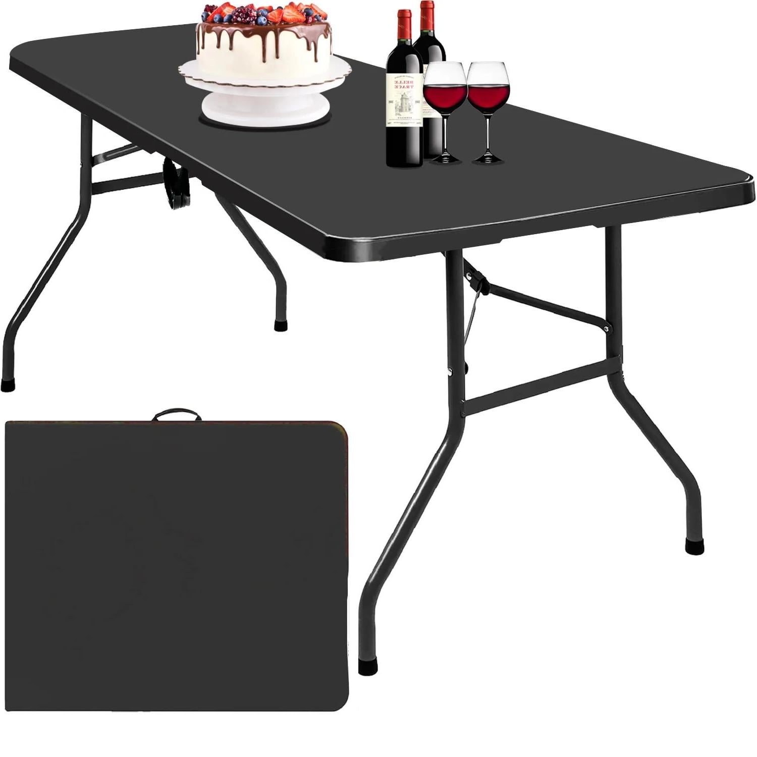 6 ft Fold-in-Half Folding Table, Indoor/Outdoor Essential, Black