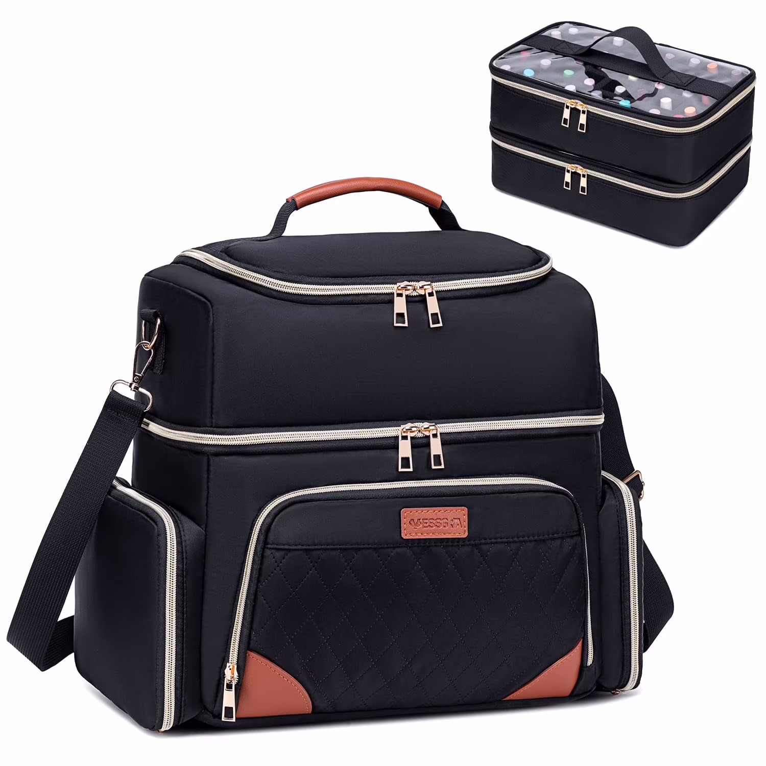 Nail Polish Organizer Case Holds 70 Bottles & Nail Lamp, Double-Layer Nail Storage Bag with Removable Cases & Tool Pockets, Portable Travel Nail Polish Carrying Case