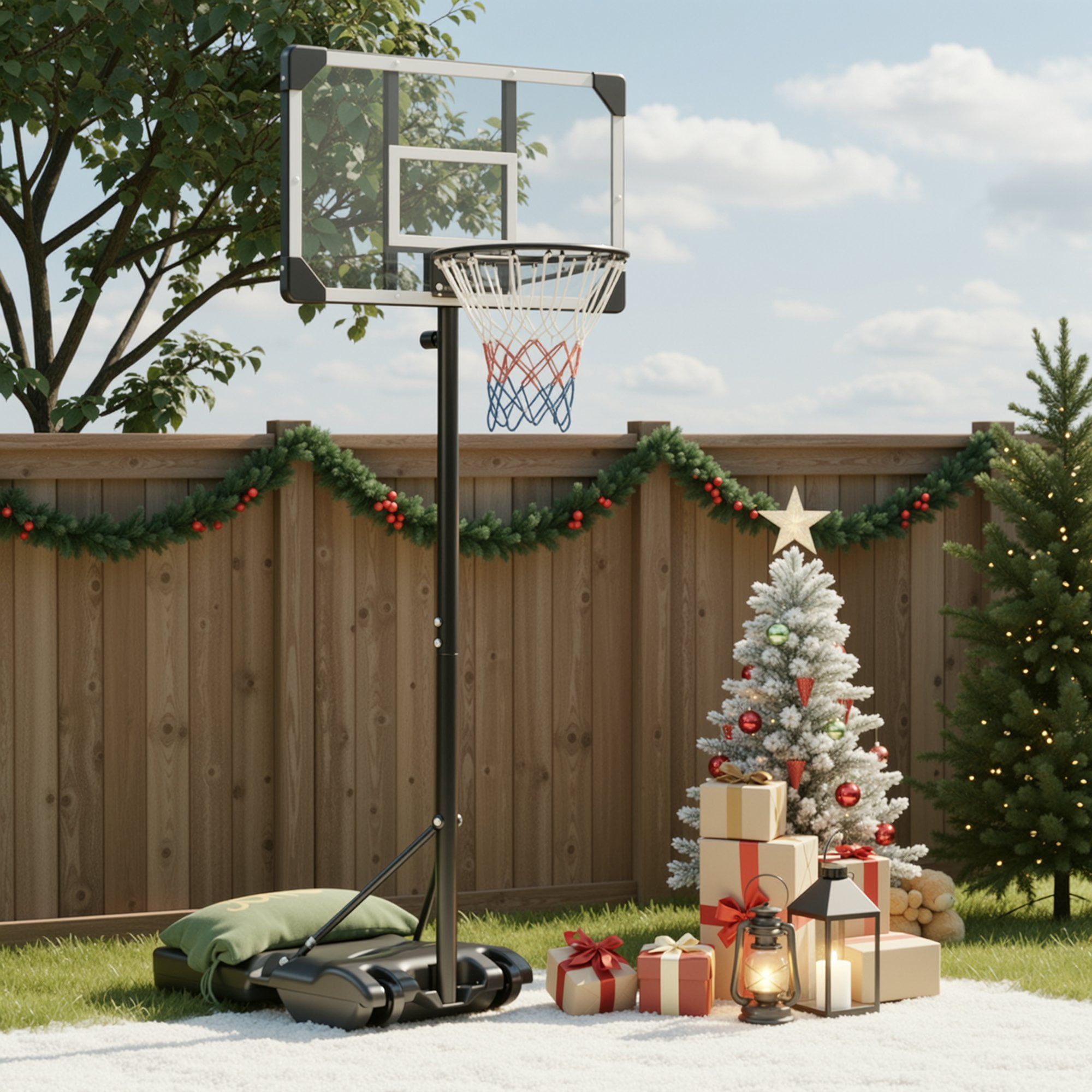 Naipo 28in Basketball Hoop Basketball Goal System Height Adjustable 5.1ft to 7ft Court for All Age Ranges Indoor Outdoor Use