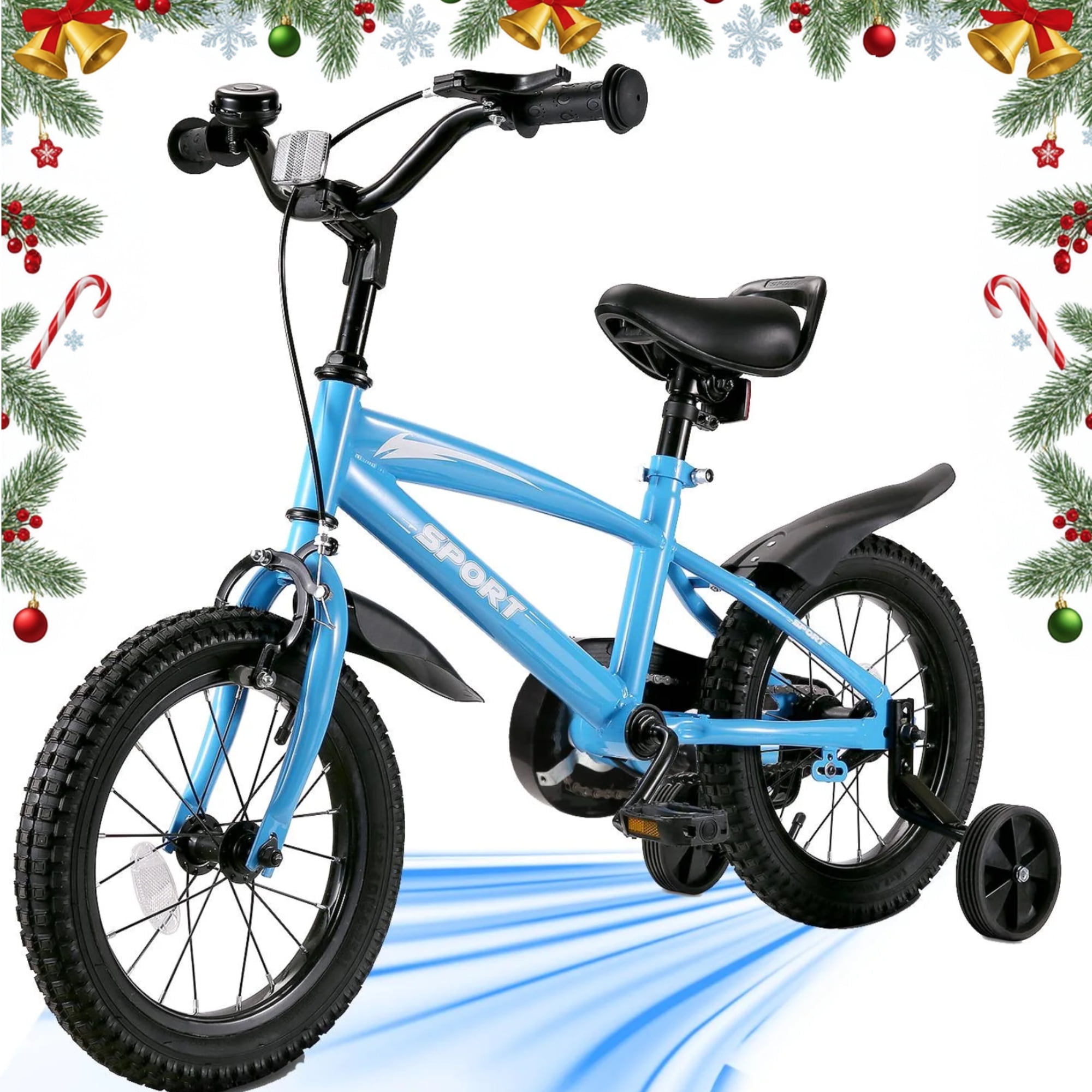 Naipo 14 Inch Kids Bike Girls and Boys Blue Bike with Removable Training Wheels