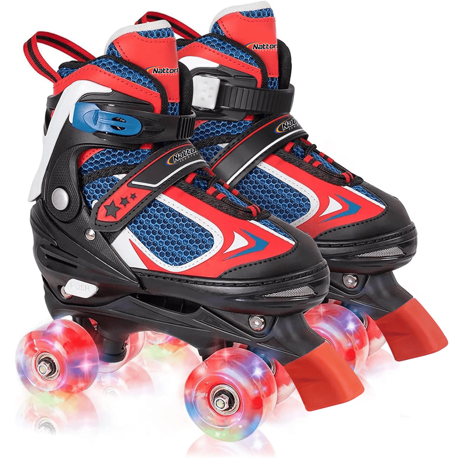 Nattork Roller Skates for Boys Girls Kids 4 Sizes Adjustable Quad Skates with Illuminating Wheels Red Size S