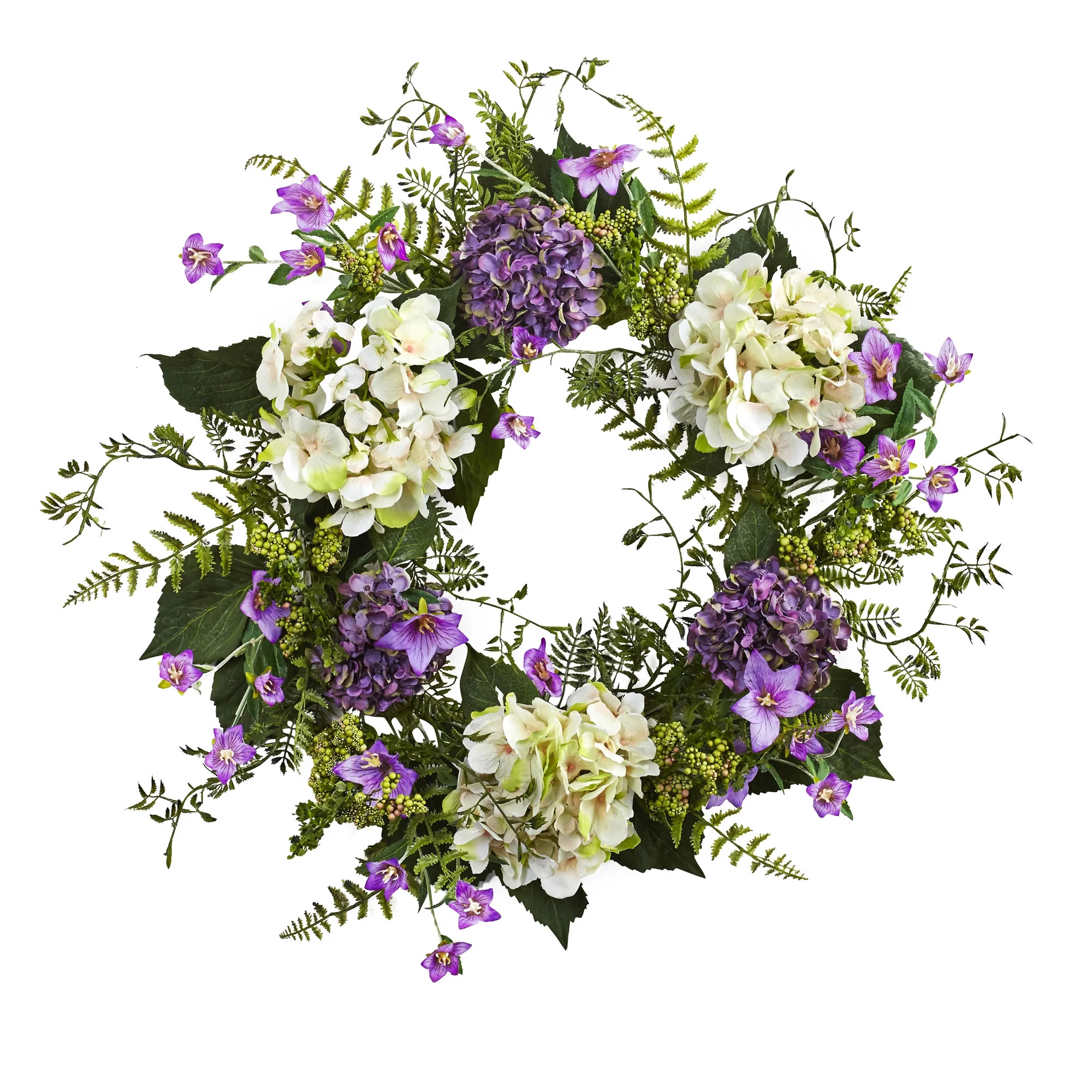 Nearly Natural Artificial Hydrangea Berry Floral Plastic Wreath, 24" (Assorted Colors)
