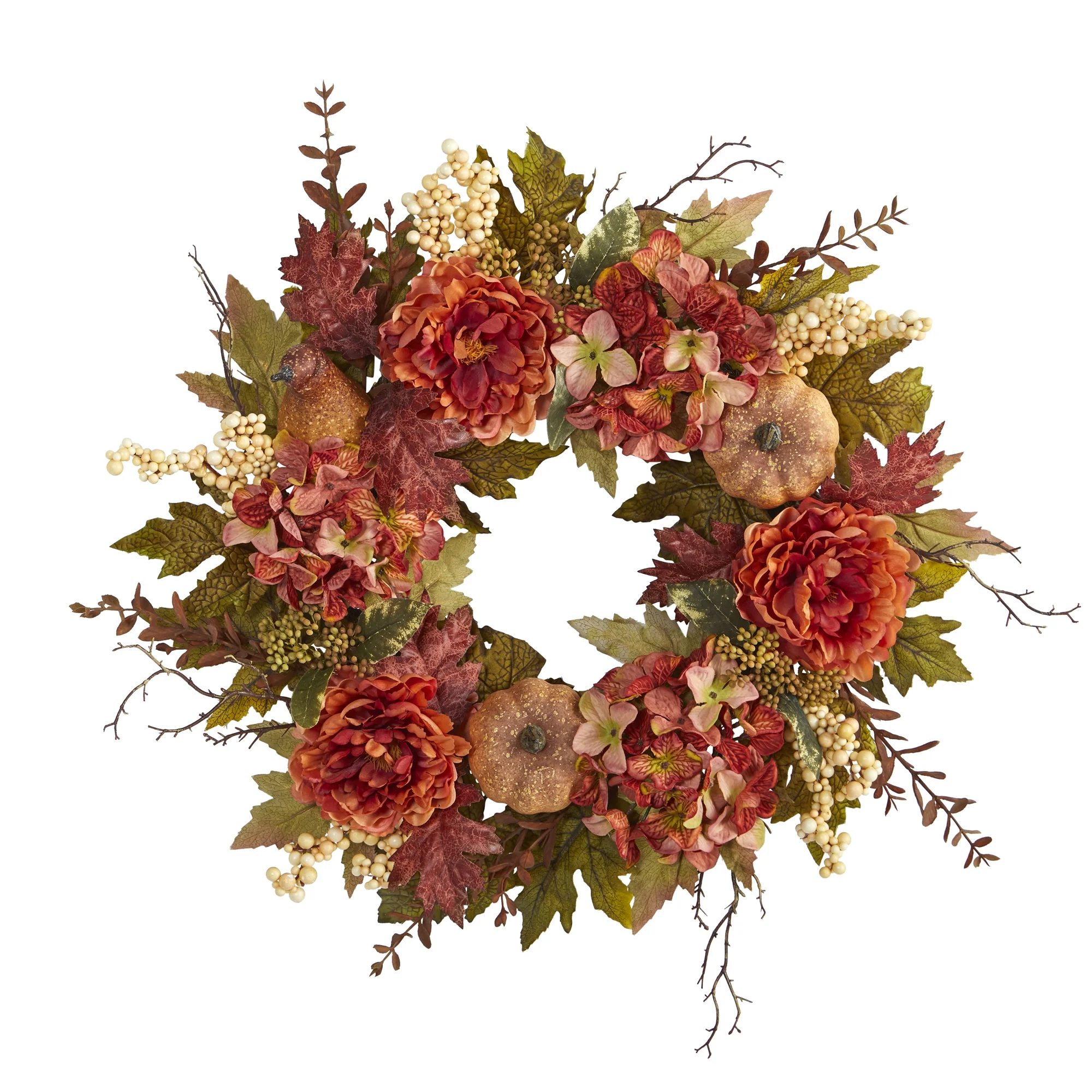 Nearly Natural Mixed Floral Plastic Wreath, 24" (Assorted Colors)