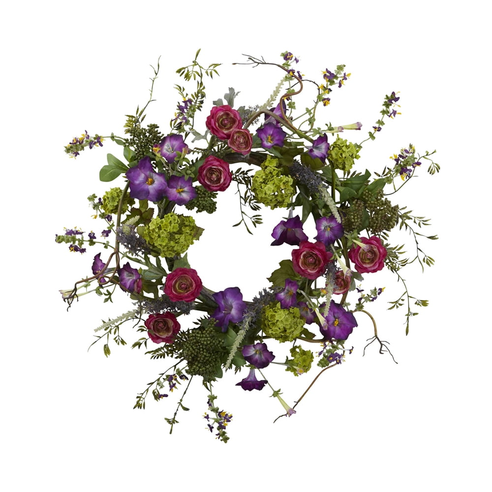 Nearly Natural Polyester Veranda Garden Artificial Wreath, 20" (Assorted Colors)