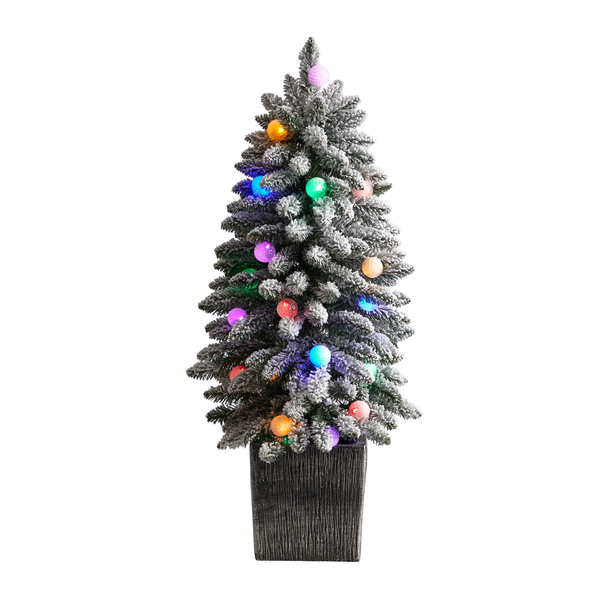 Nearly Natural Prelit LED Multicolor Lights, Flocked Fir Artificial Christmas Tree, 3'