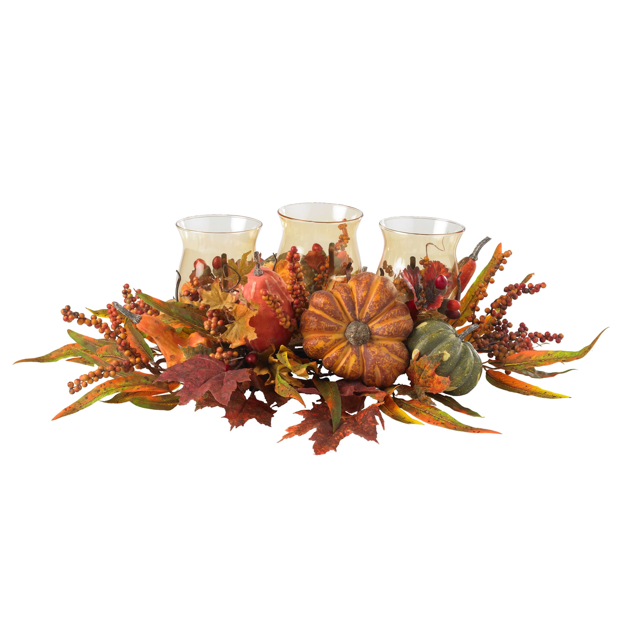 Nearly Natural Pumpkin and Gourd Artificial Flowers Harvest Triple Candelabrum, Multicolor