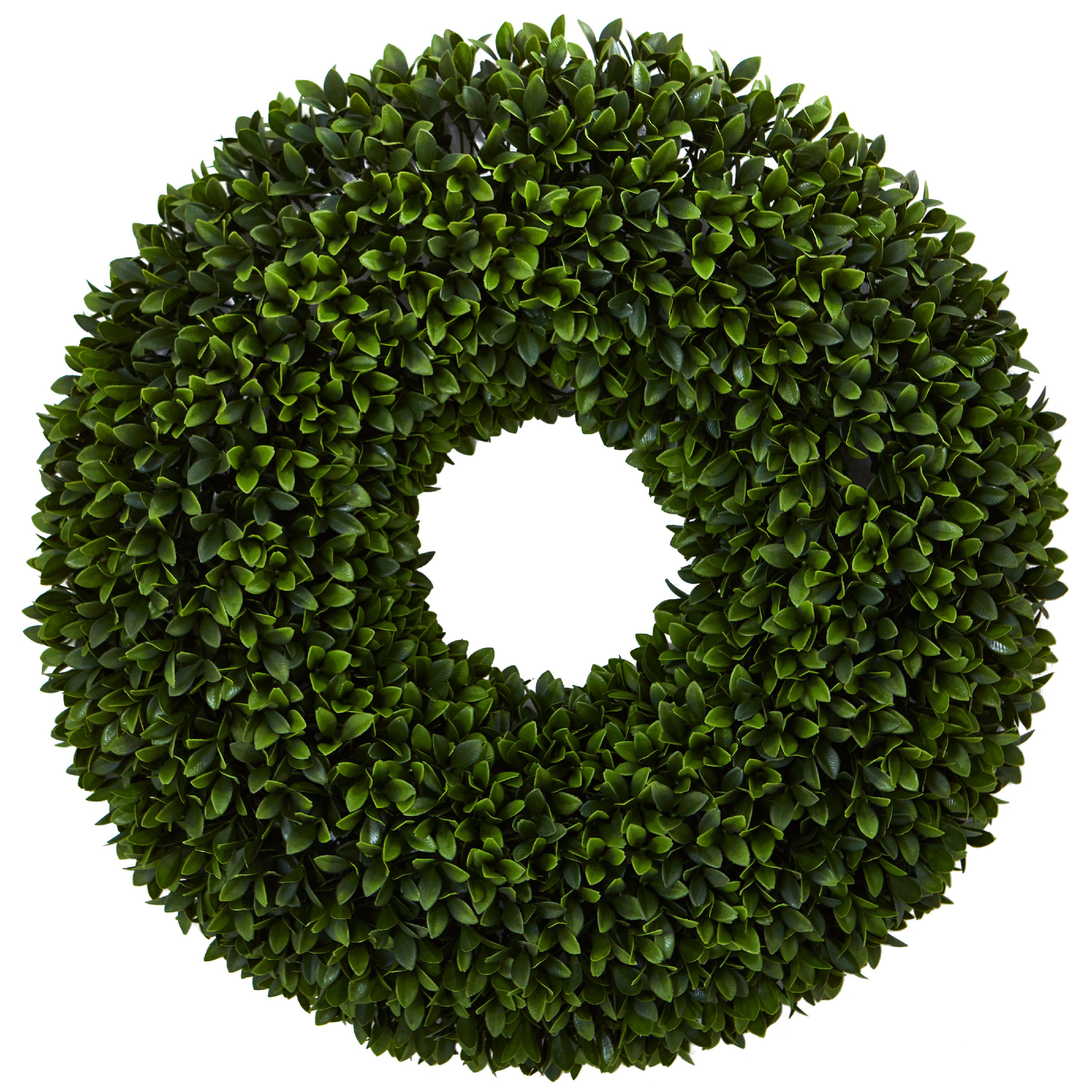 Nearly Natural 24in. Boxwood Artificial Wreath, Plastic (Green)