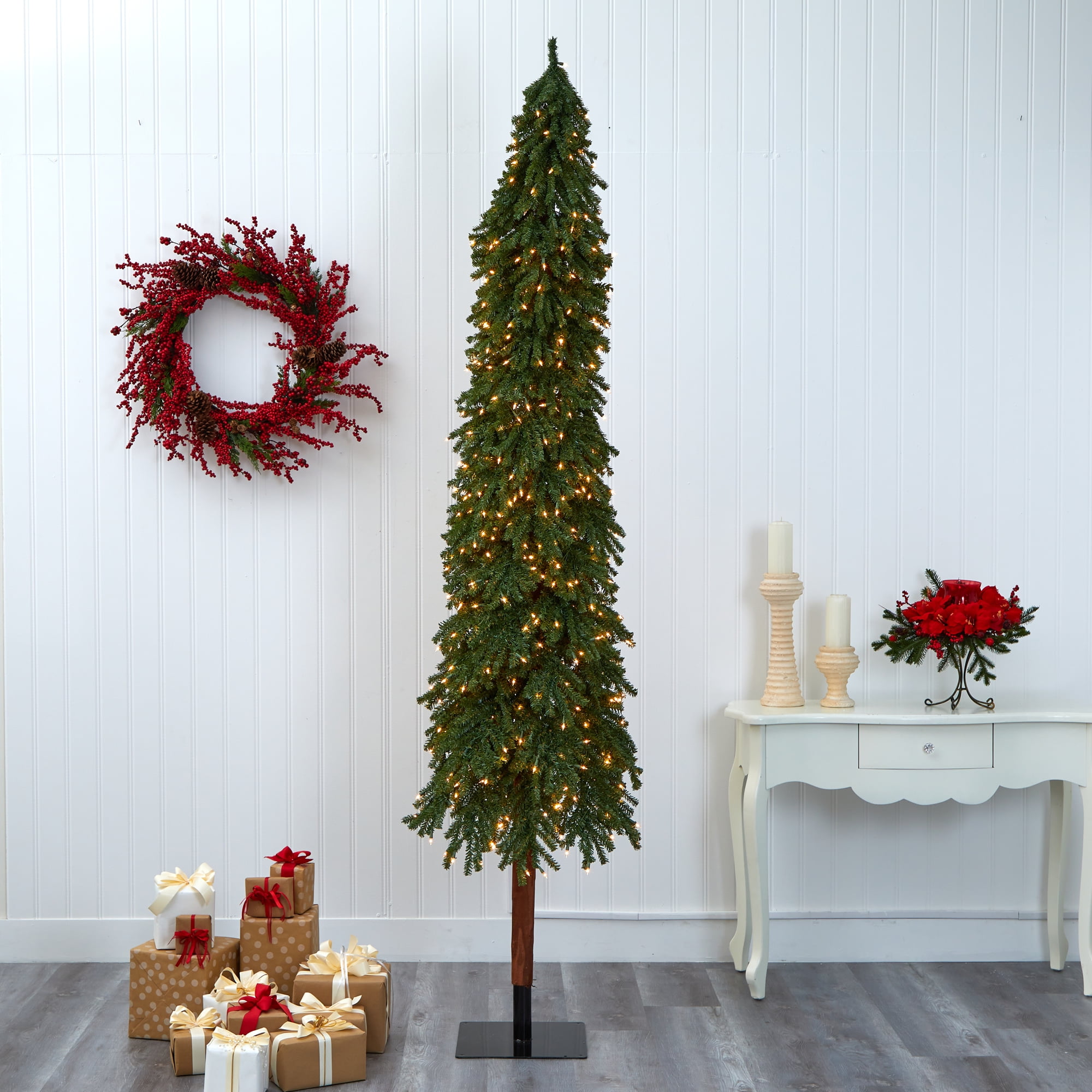 Nearly Natural 9' Alpine Artificial Christmas Tree Prelit 600 Clear Lights