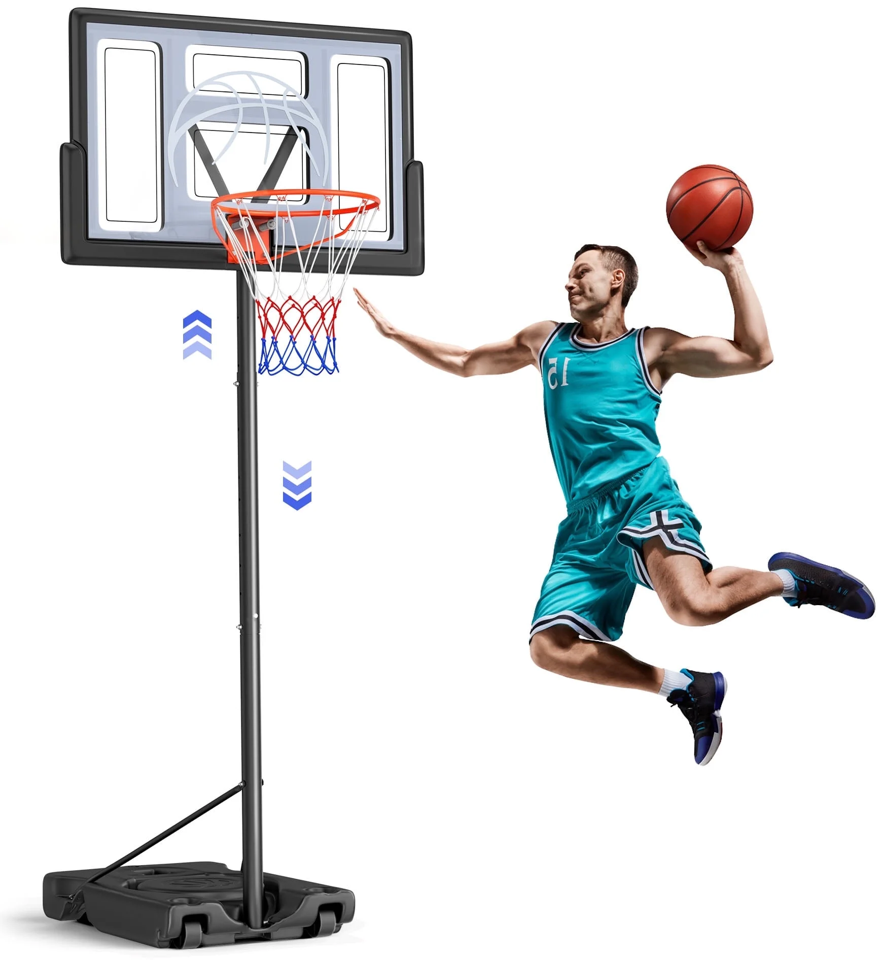 4.4-10ft Portable Basketball Hoop 44" Height Adjustable Basketball Goal System with PC Backboard Material Outdoor,Gray