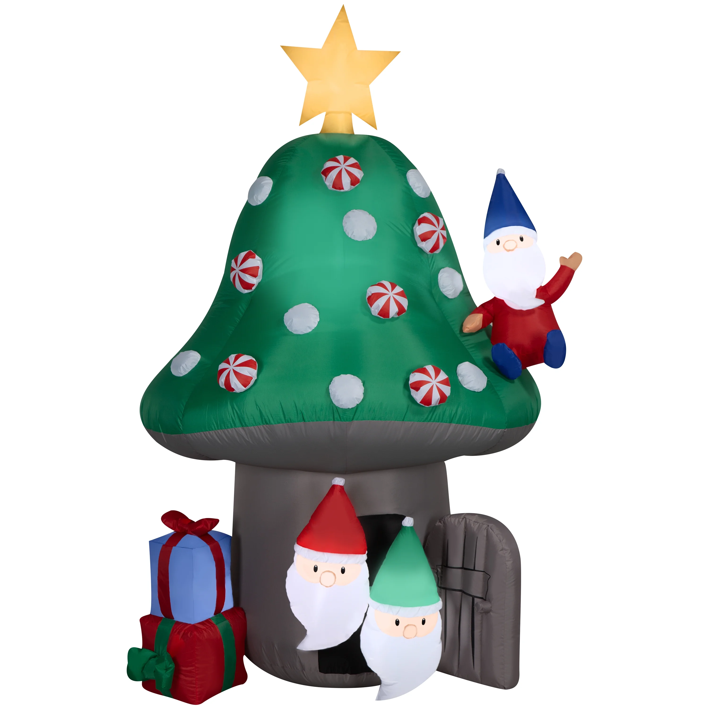 New Christmas Airblown Inflatables Yard Decoration Mushroom Christmas Tree with Gnomes Scene, 8 ft