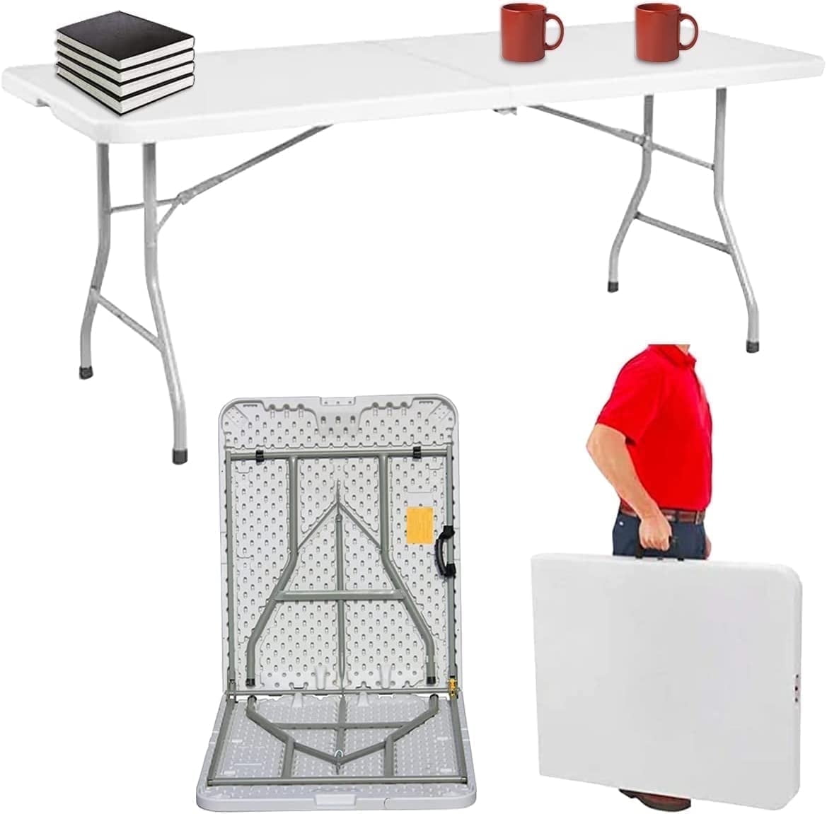 New Home Era 72'' Bi-Fold Design Rectangular Folding Table, White