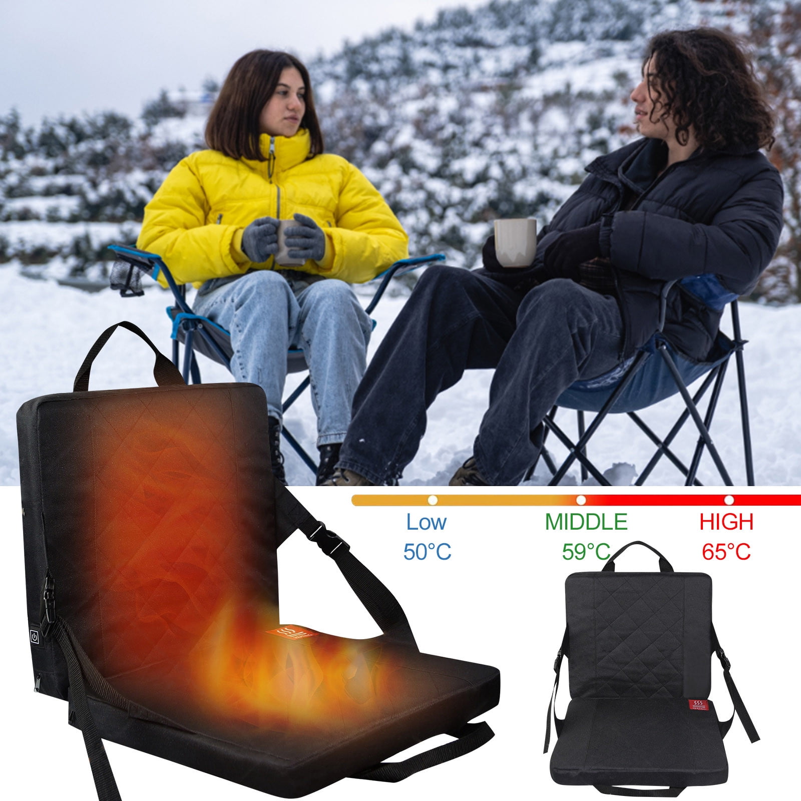 New Portable Stadium Seat Heated Seat Cushion Extra Wide Heated Stadium Seat Upgrade 3 Level Heated Foldable Chairs for Bench Bleachers (Mobile Power Not Included)