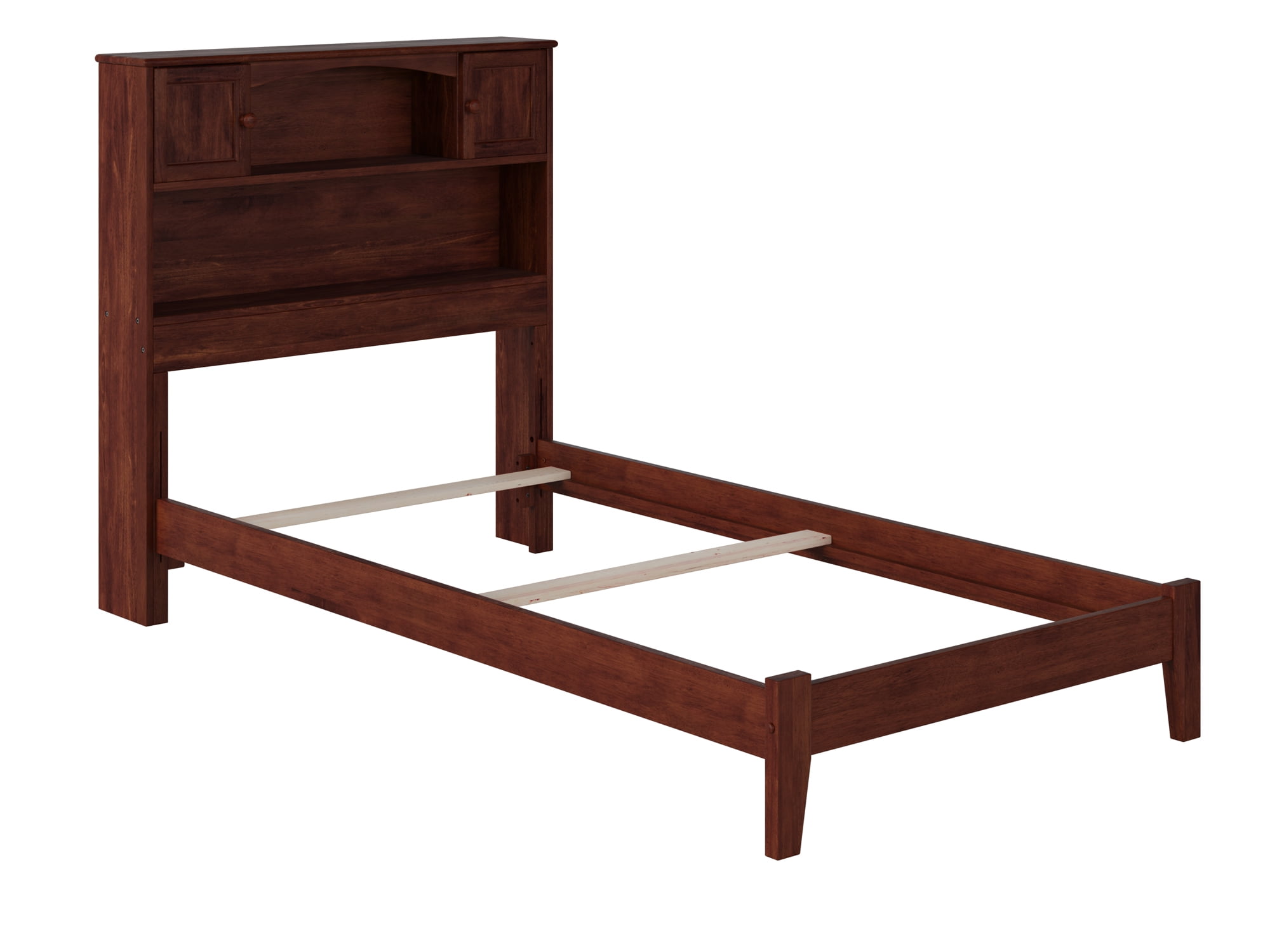AFI Newport Twin-XL Solid Wood Foundation Bed with Storage Headboard, Walnut