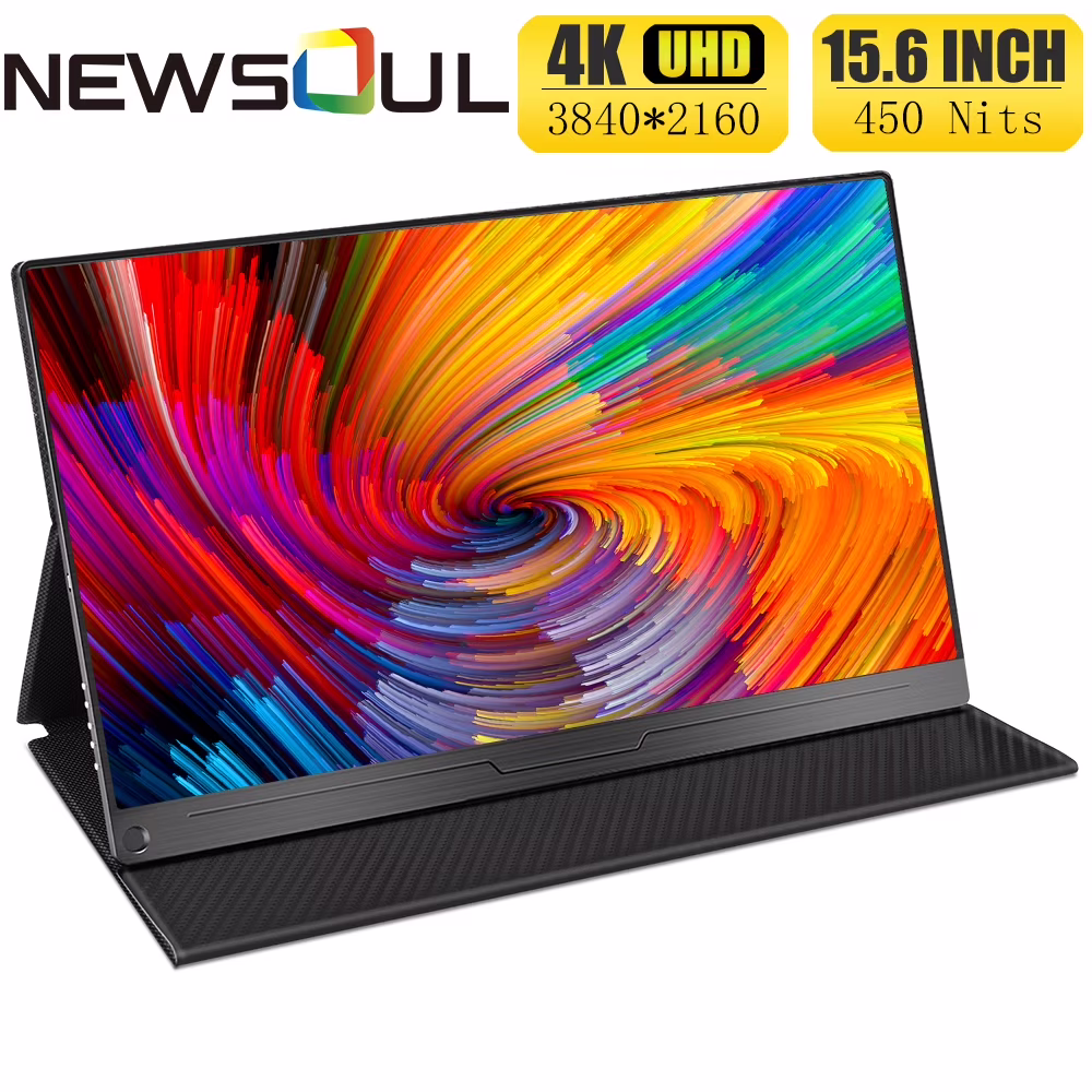 Newsoul 156" 4K UHD IPS 60hz Computer Monitor with Leather Case & User Manual, Black,156A07