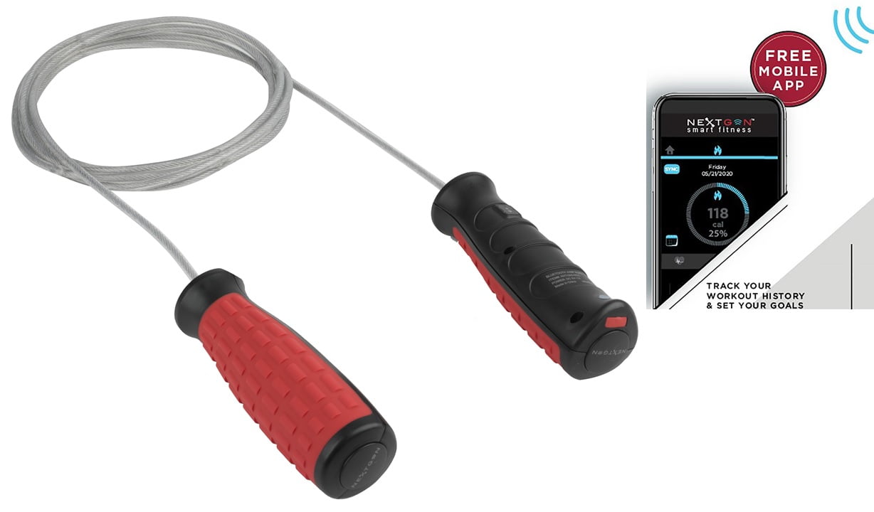 NextGen Smart Fitness Bluetooth Jump Rope, Textured Grip, Pairs with App to Track Heart Rate, Reps, Calories Burned