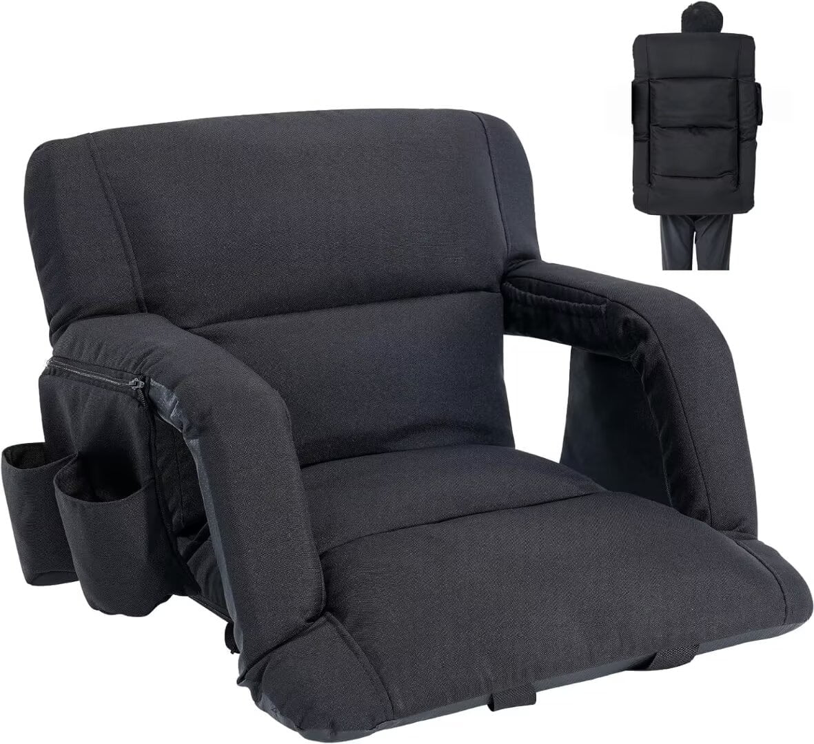 NAIZEA Stadium Seats with Back Support & 6 Reclining Positions Adjustable, 21 inch Wide Stadium Seats for Bleachers with Backrest/Arms for Sport Events Outdoor Indoor Camping Chair