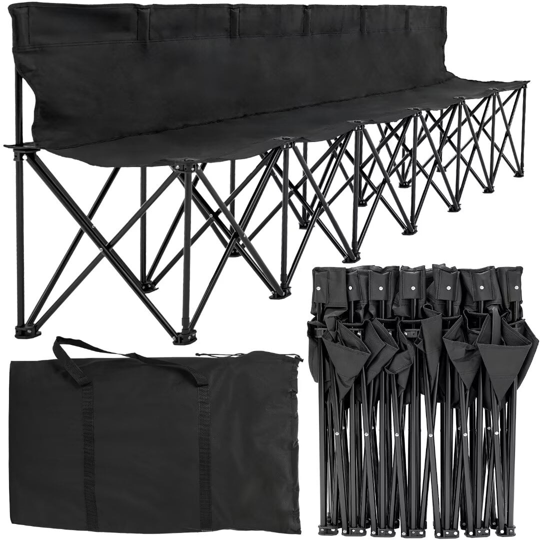 NAIZEA Sports Sideline Team Bench, Folding 6 Person Bench for Seating, Soccer Sport Team Collapsible 6 Chair Bench for Kids, Adults - 6 Seat Bench Black