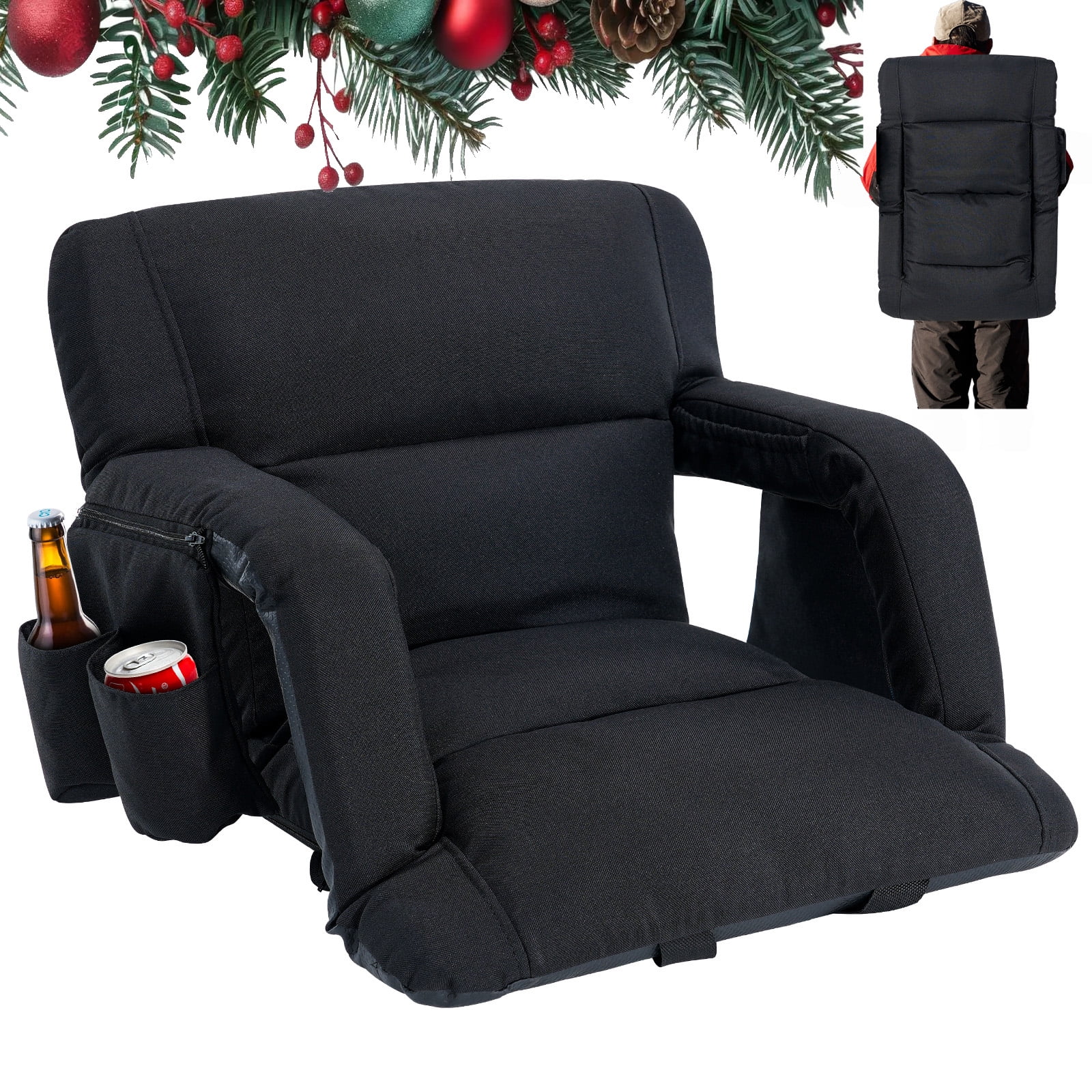 NAIZEA Stadium Seats with Back Support & 6 Reclining Positions Adjustable, 21 inch Wide Stadium Seats for Bleachers with Backrest/Arms for Sport Events Outdoor Indoor Camping Chair