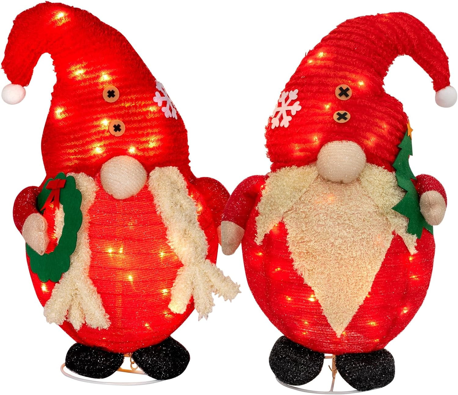 NALONE 2Pcs Lighted Gnomes Christmas Decorations with Timer, Pre-Lit Plush Collapsible Gnomes Decorations with Battery Operated, Holiday Decor Indoor Outdoor for Festival Party Lawn Garden Porch
