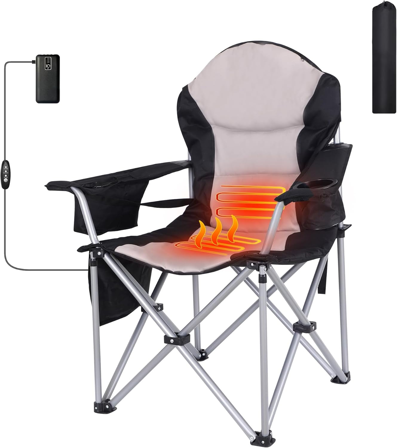 Nice C Heated Adjustable Camping Chair with Cooler, Gray