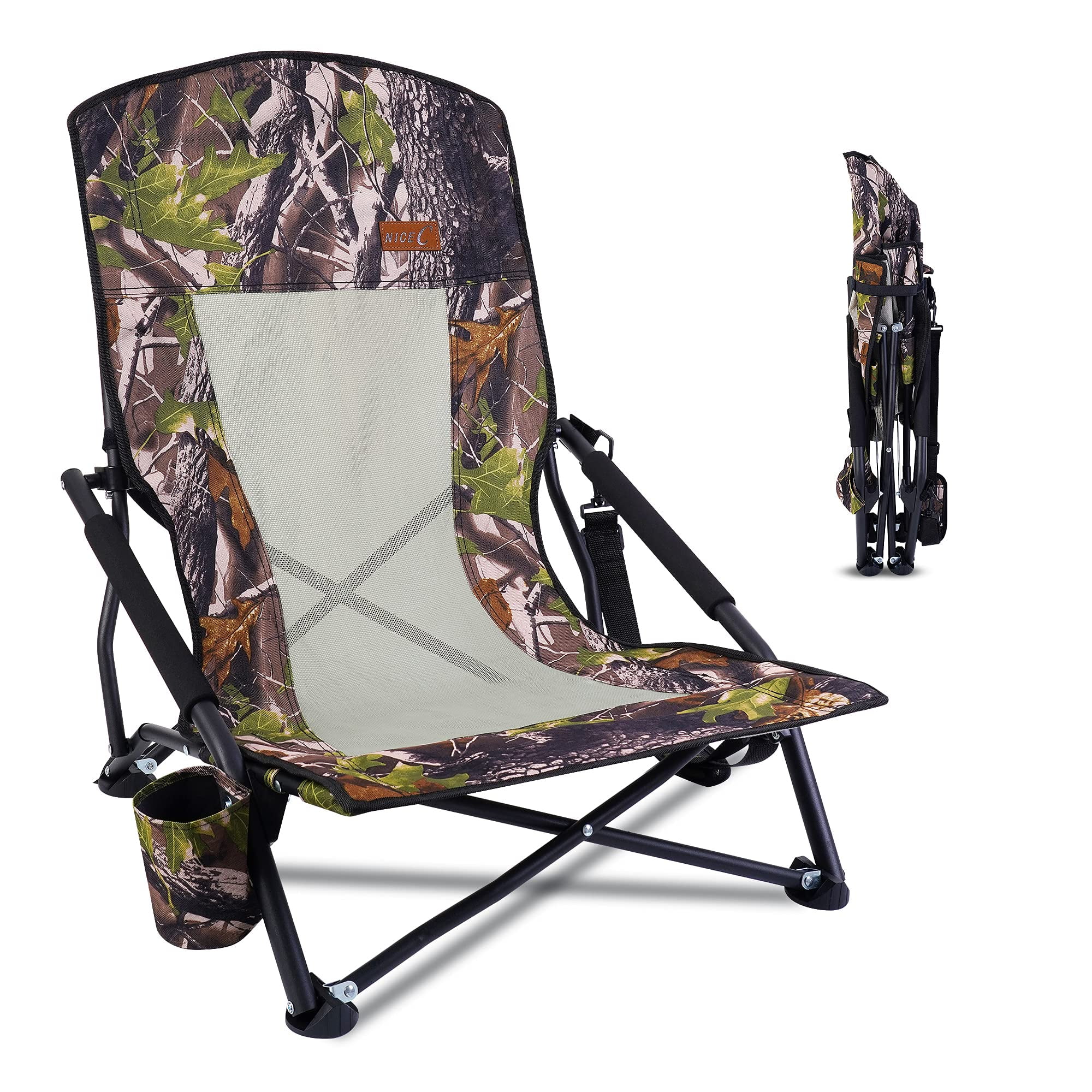 Nice C Hunting Chair, Beach Chair, Camping Folding Backpacking Chair with Cup Holder & Carry Strap Compact & Heavy Duty Outdoor, Camping, BBQ, Hunting, Travel, Picnic, Festival (1-Pack)