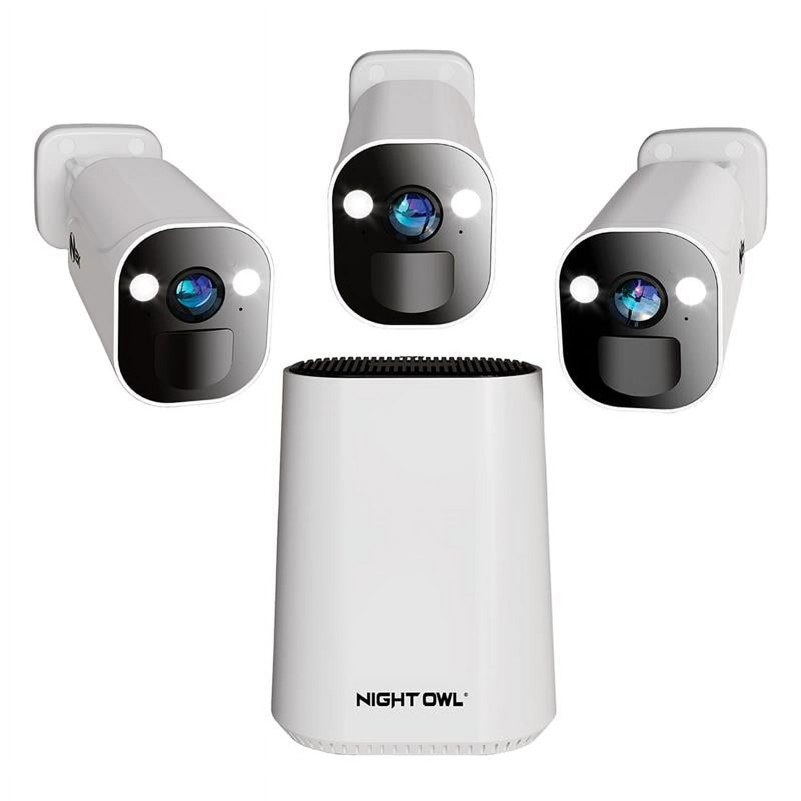 Night Owl Expandable Wi-Fi Security Hub with 64GB microSD Card and 3 Wire Free 2K Deterrence Cameras