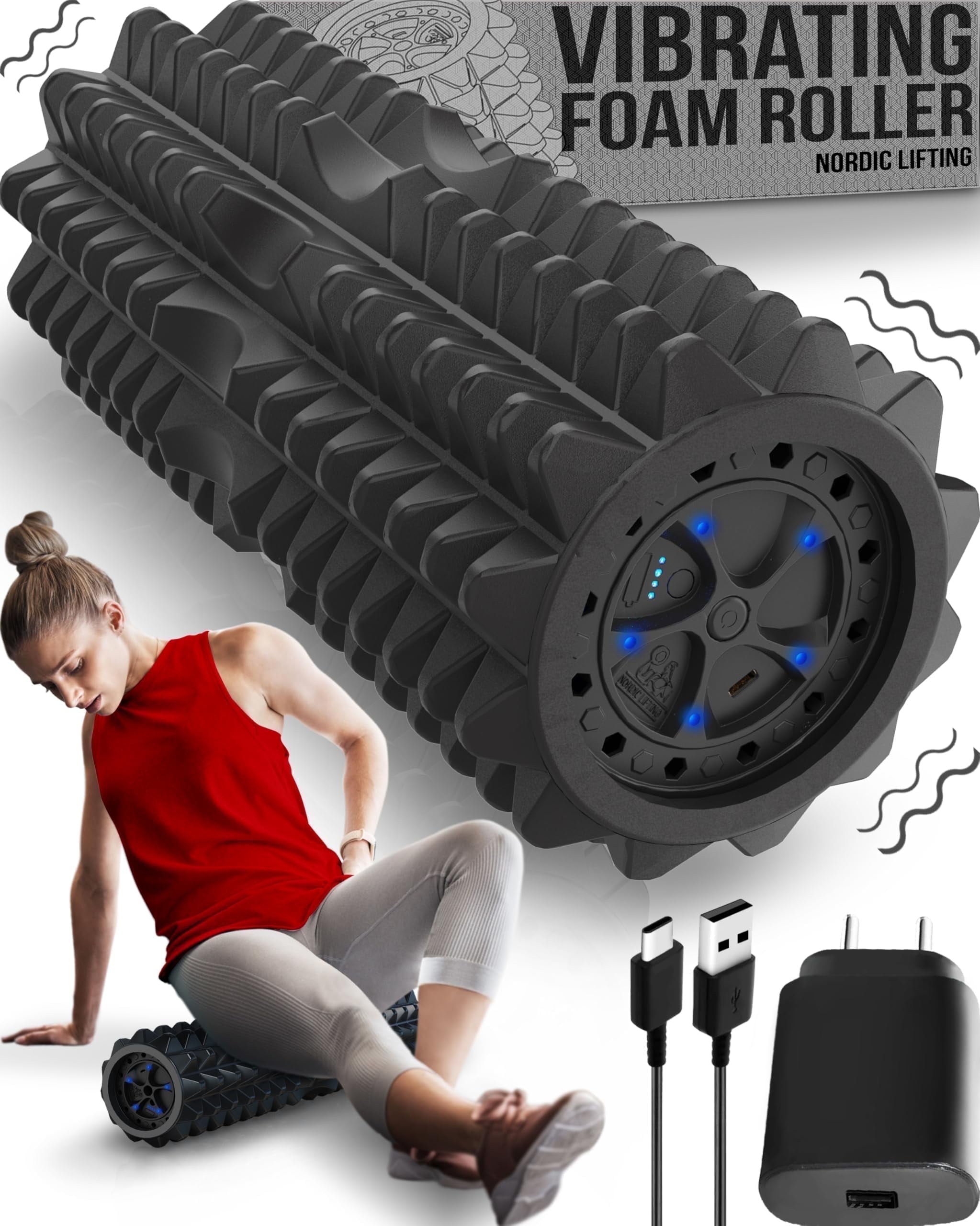Nordic Lifting Vibrating Foam Roller – 5-Speed Deep Tissue Back Roller for Muscle Massage & Recovery- Black
