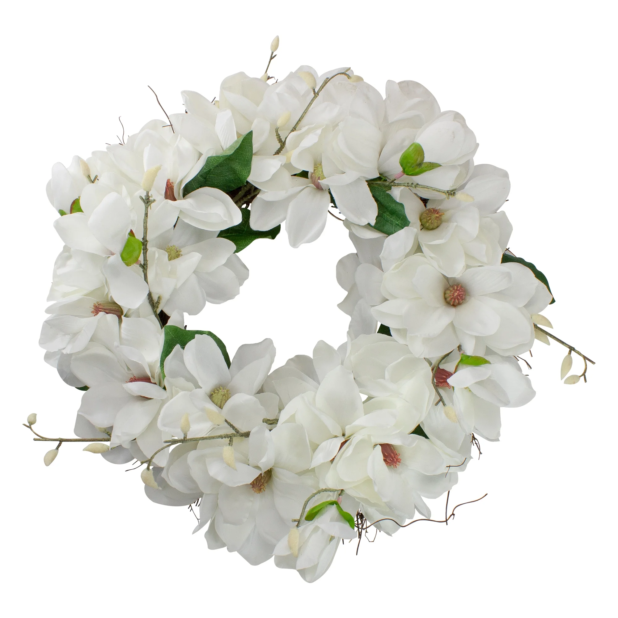 Northlight White Magnolias Spring Artificial Plant & Flower Wreath 24"